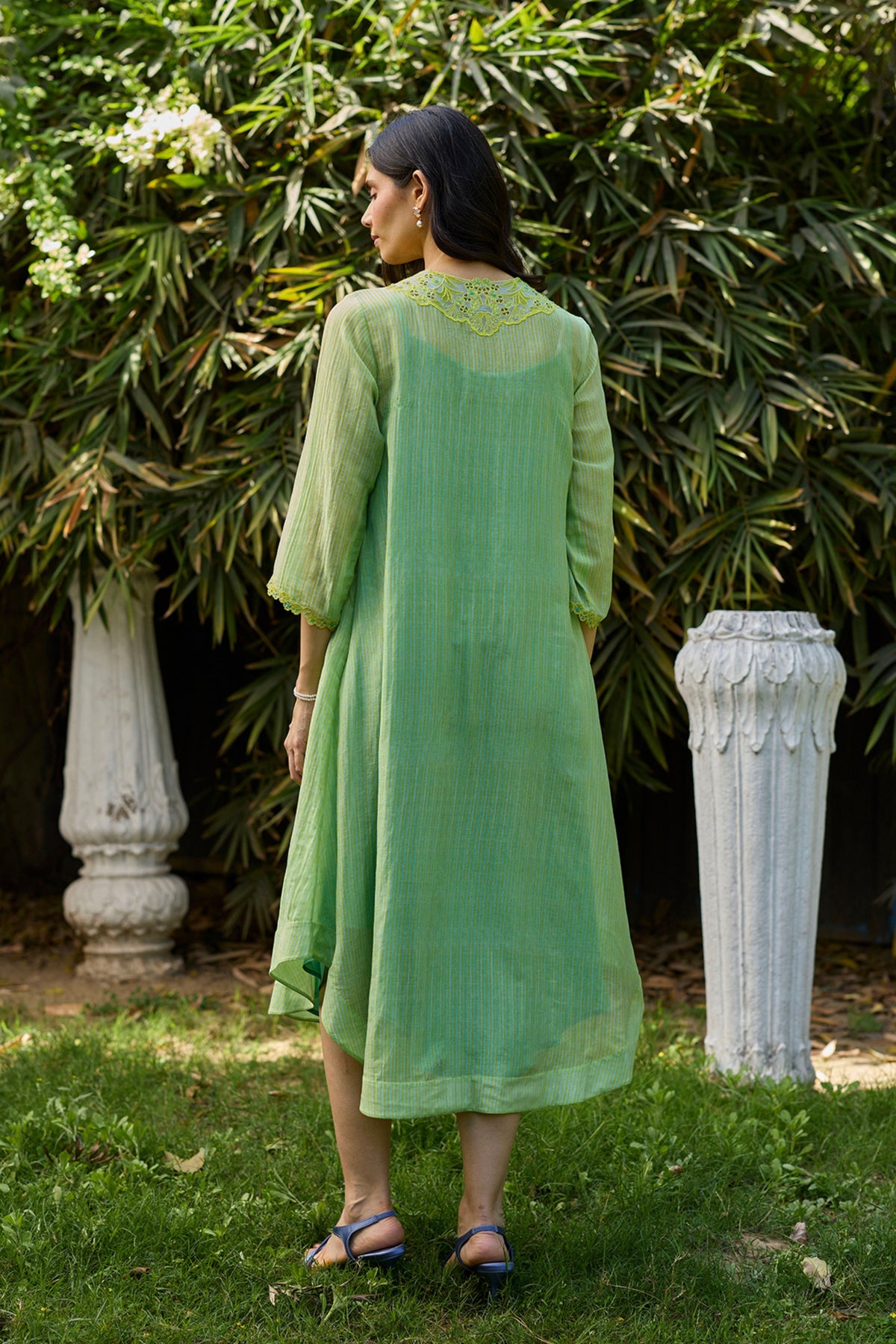 English Morning Green Embroidered Dress