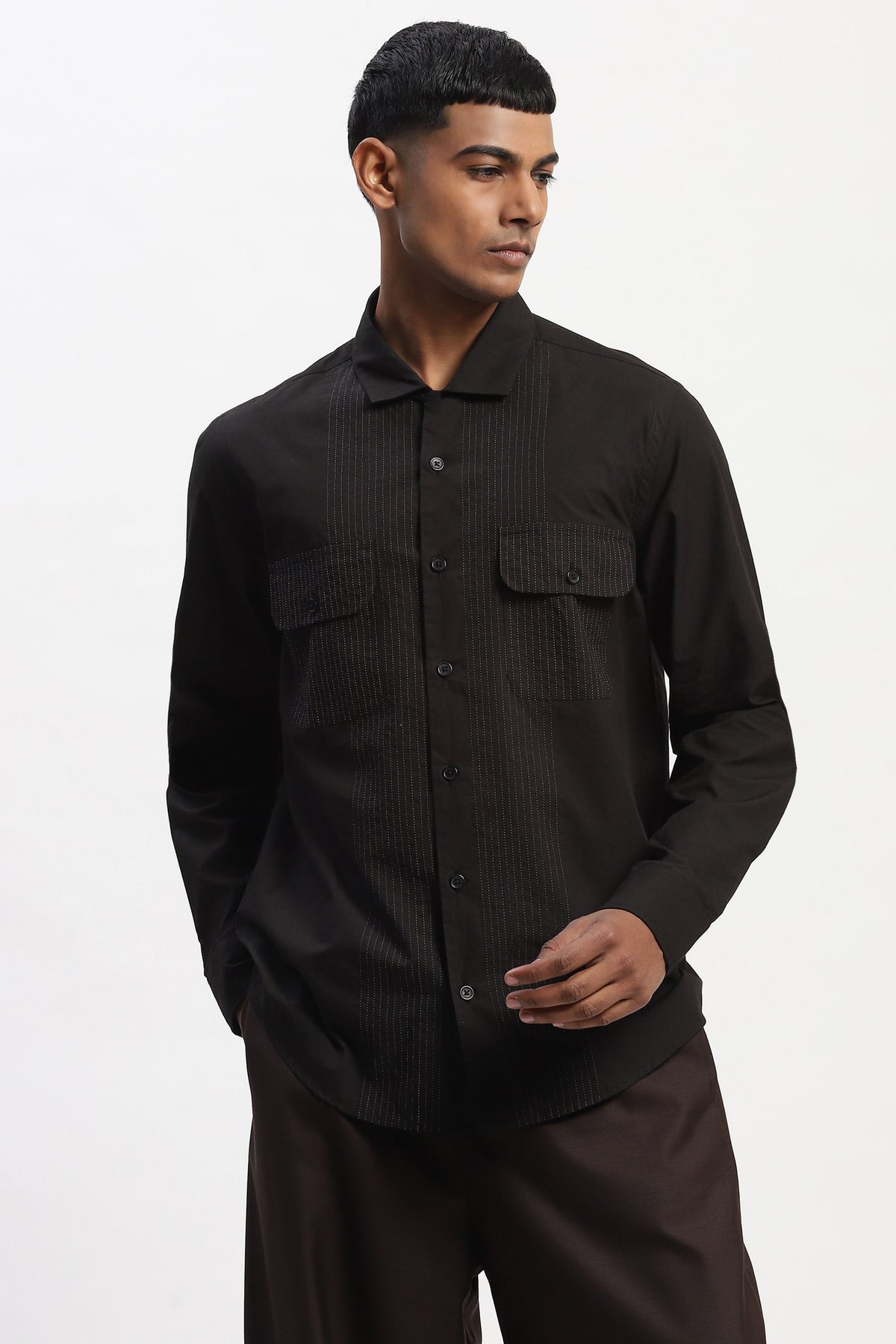 Black Engineered Trapunto Shirt