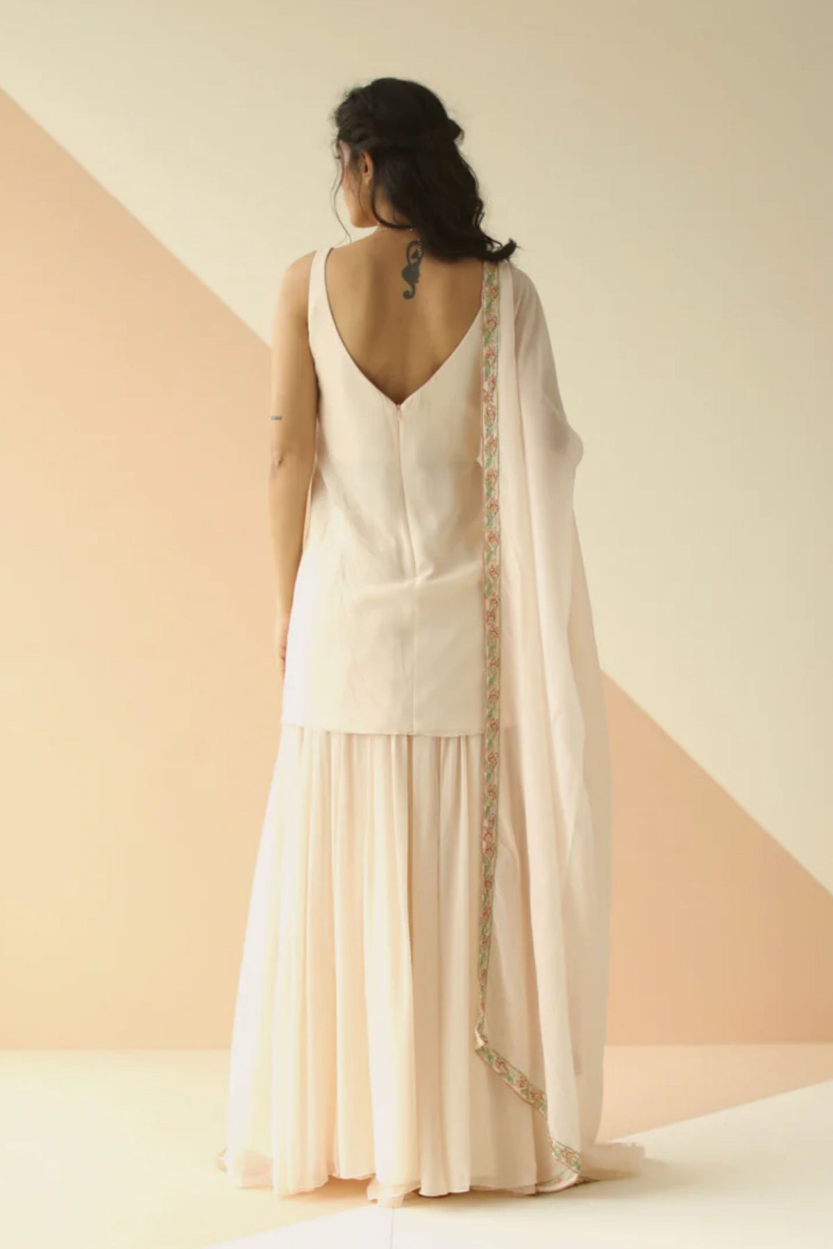 Offwhite heavy jaal kurti sharara