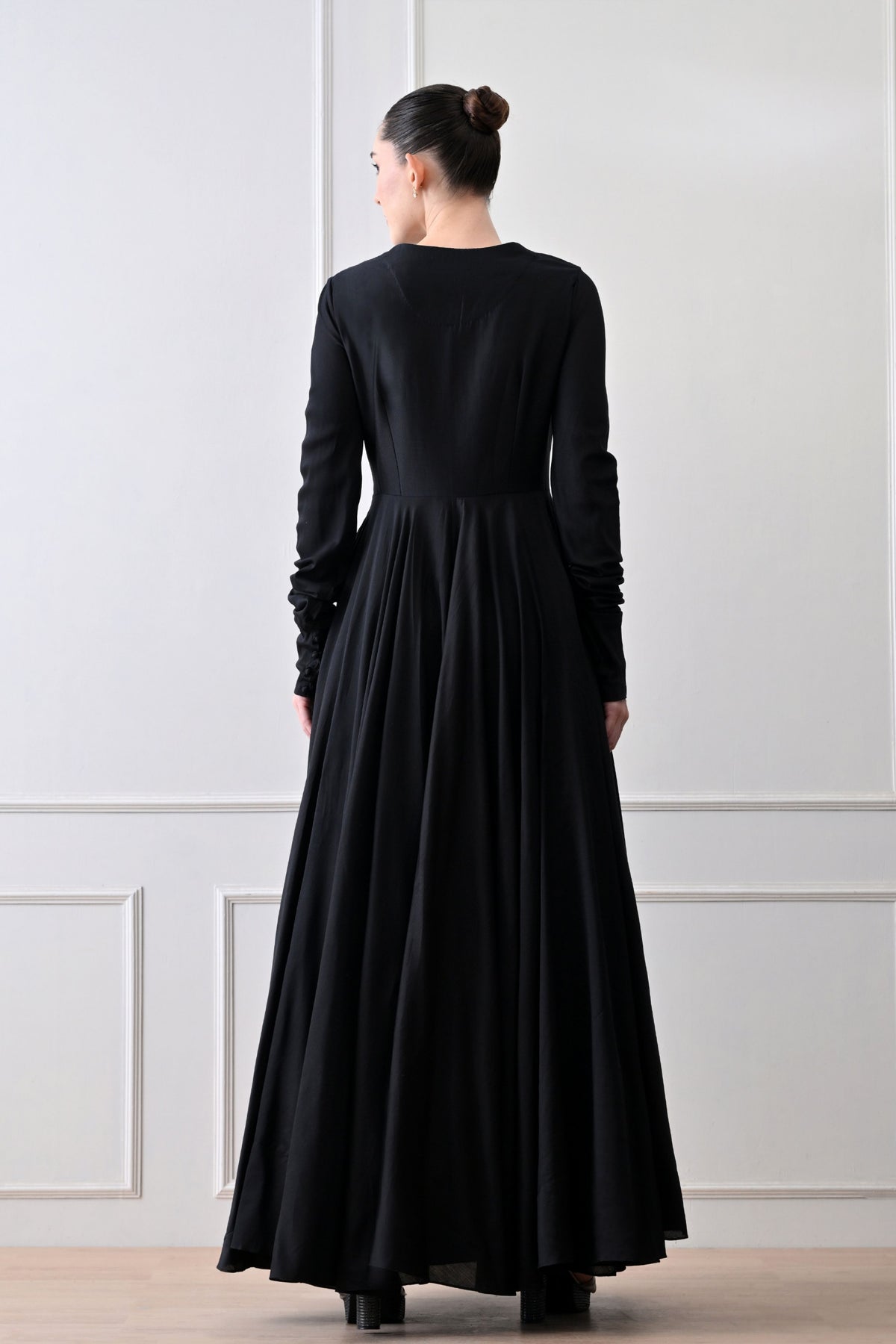 Black V-neck Embroidered Anarkali