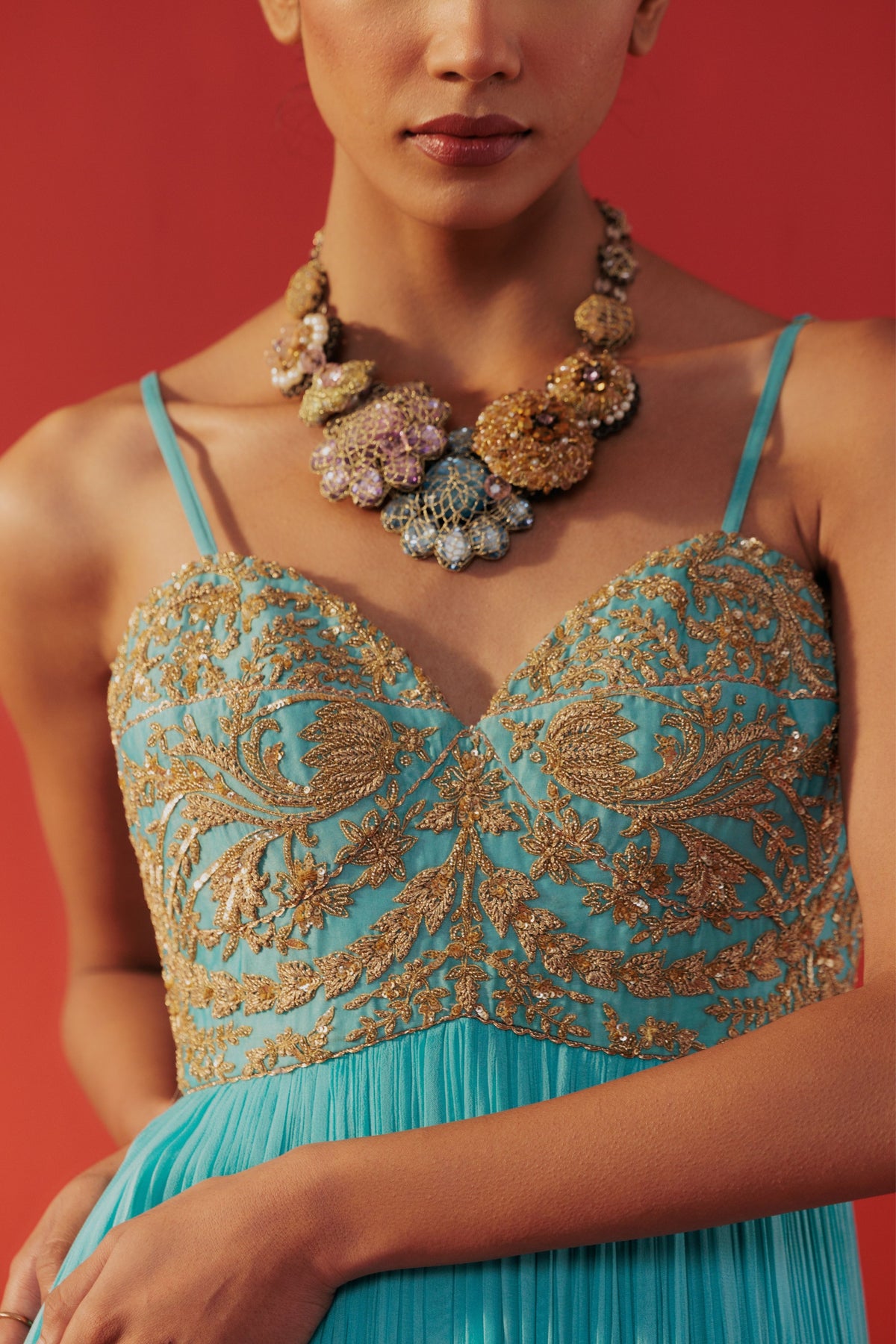 Turquoise Embroidered Dolly Anarkali