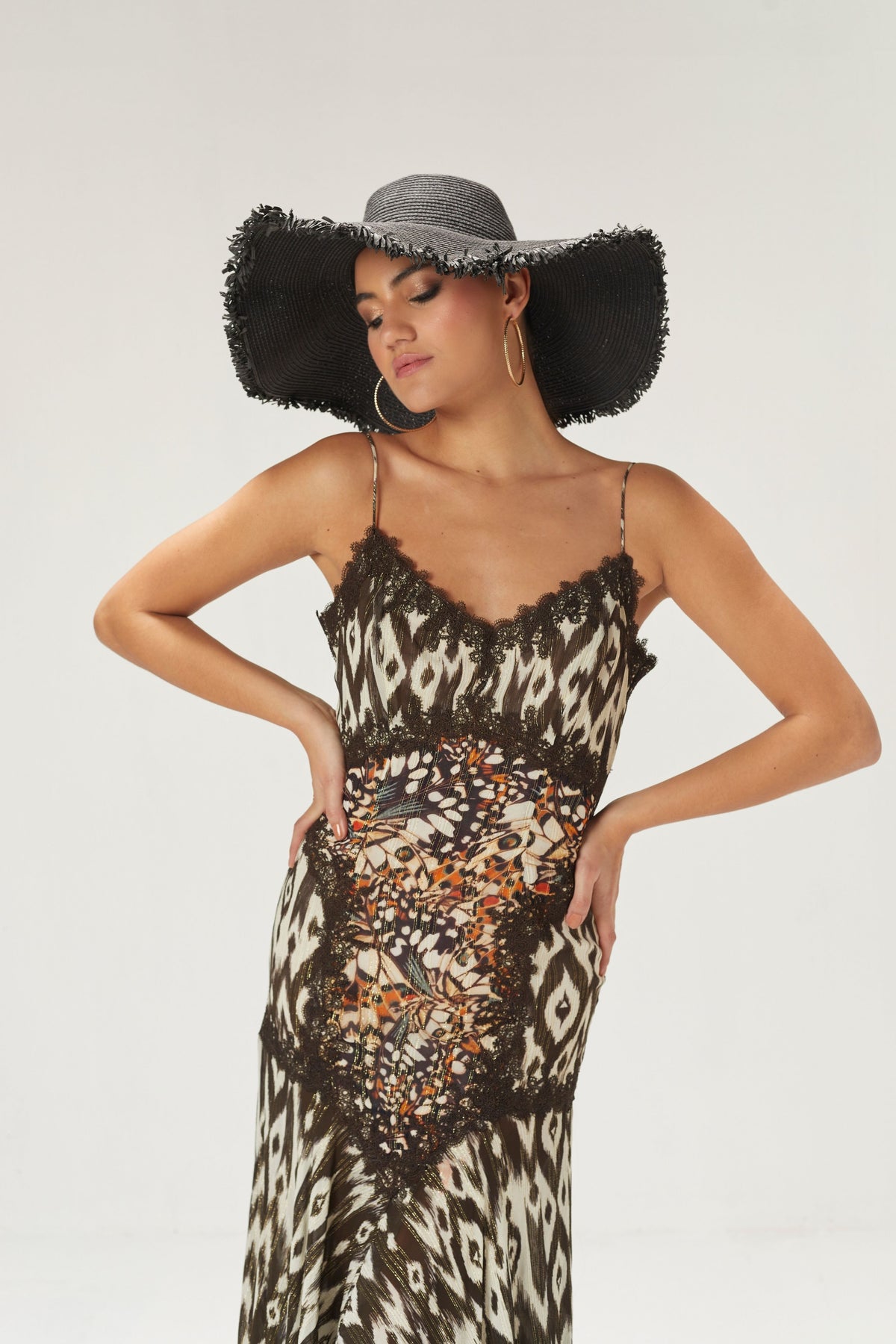 Printed Flowy Dress With Center Slit