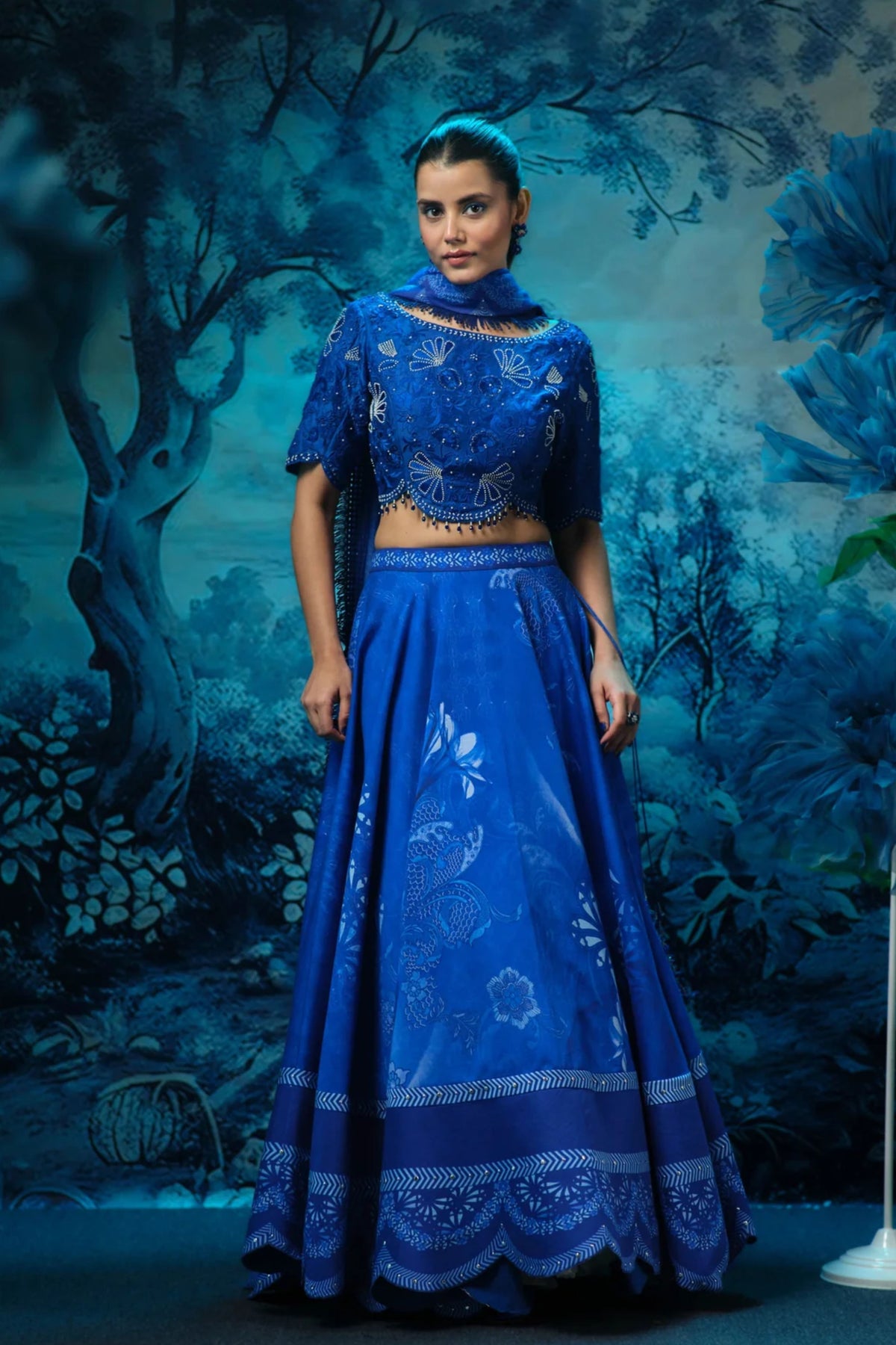 Indigo Embroidered Lehenga Set