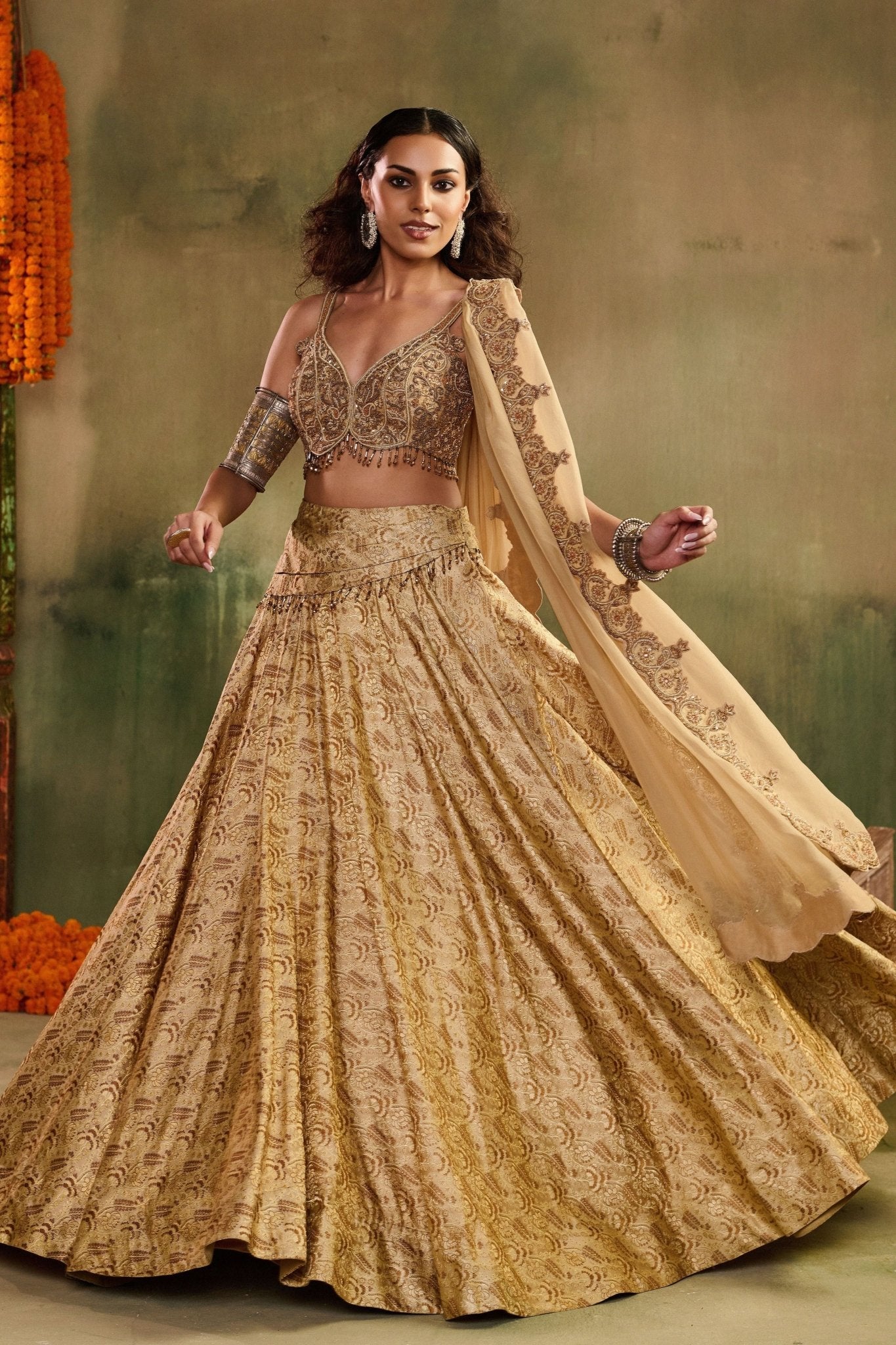 Tassel Tara Beige Lehenga Set - Reeti Arneja - Elahe