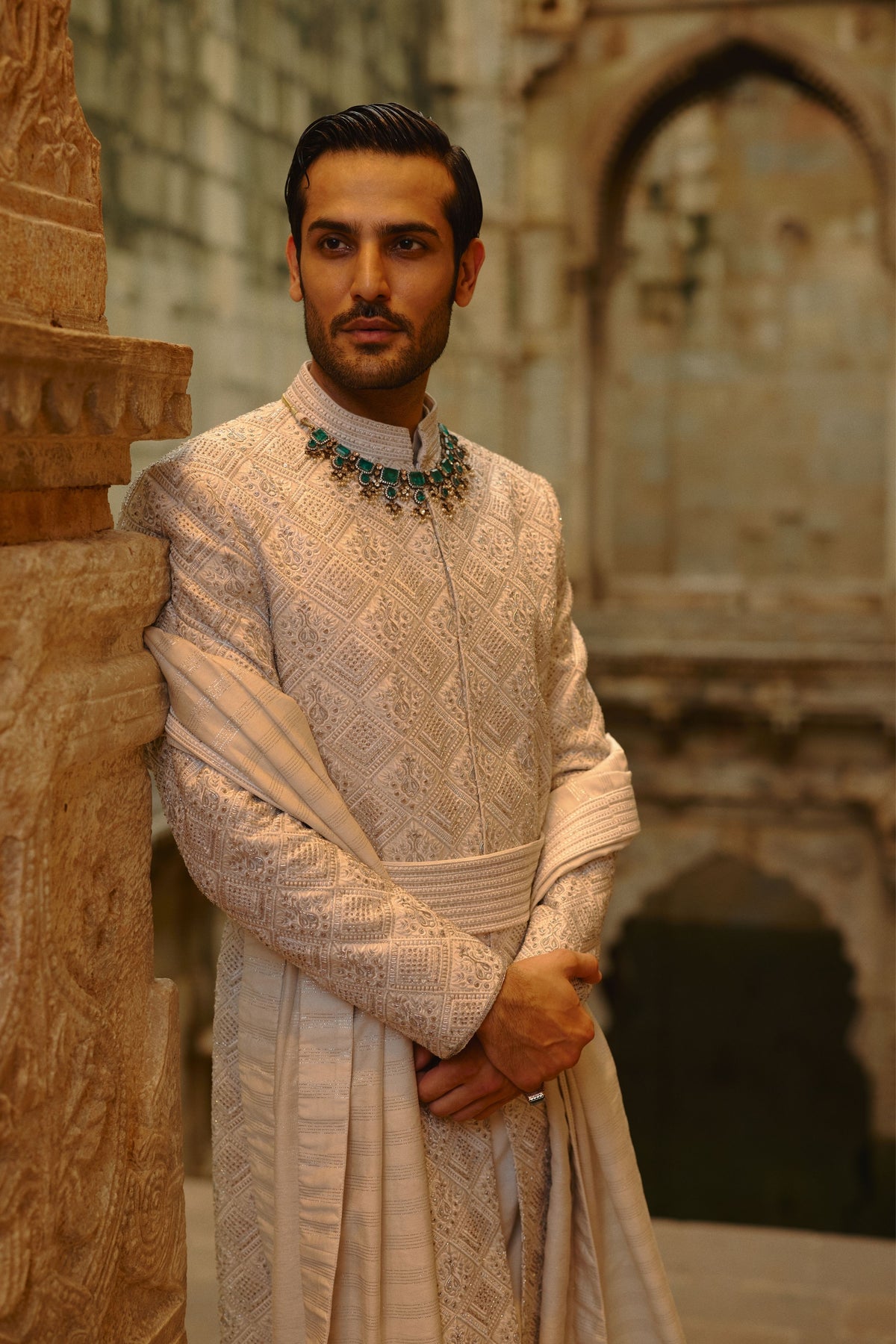 Silver Embroidered Sherwani Set