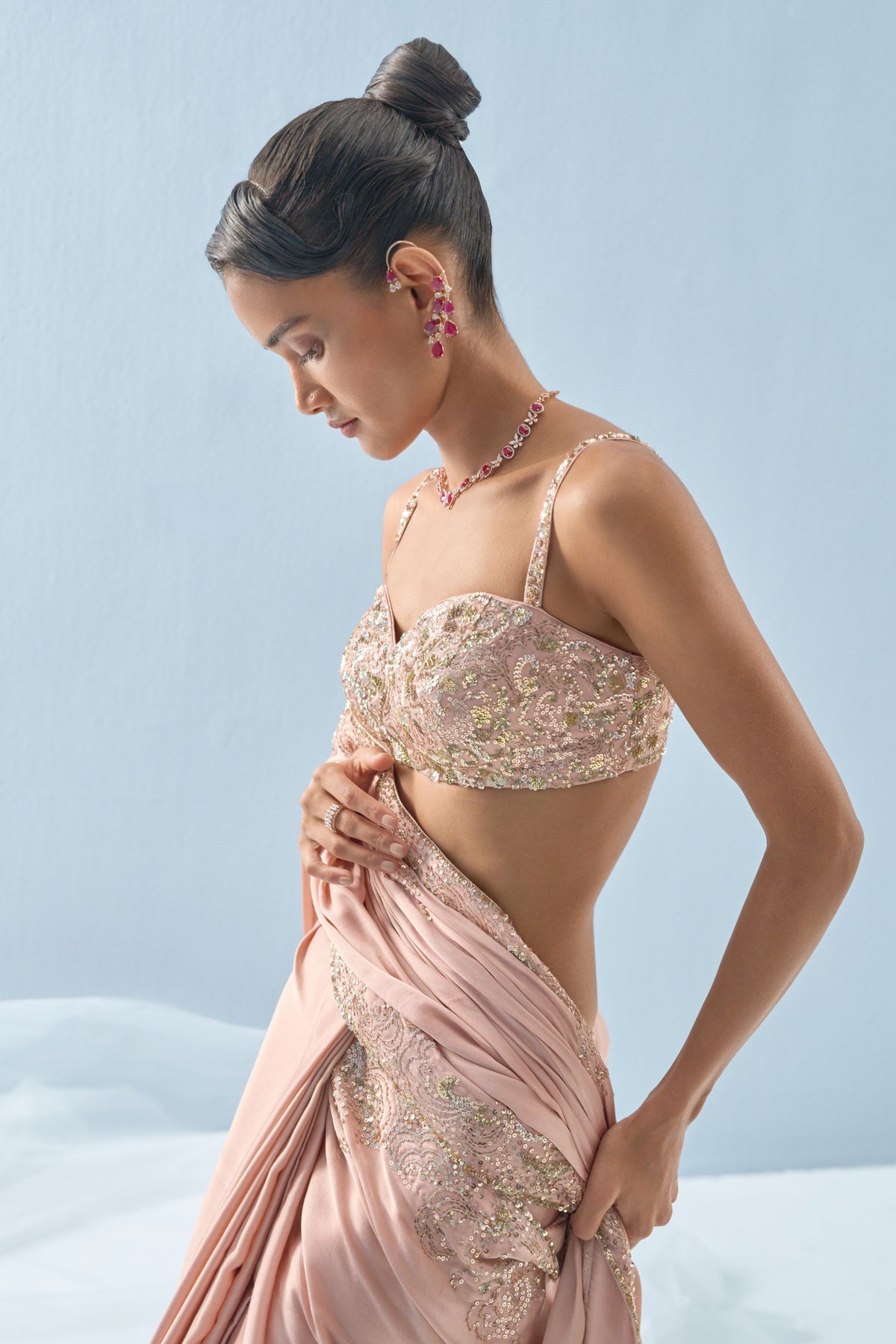 Nude Pink Saree Set