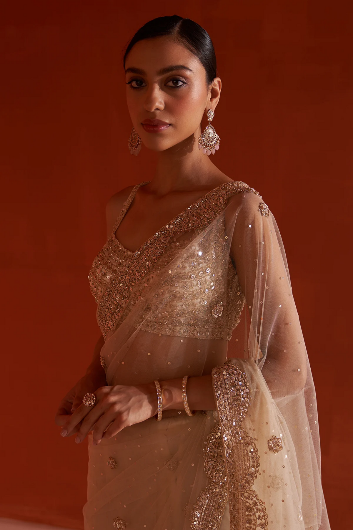 Gold Net Saree