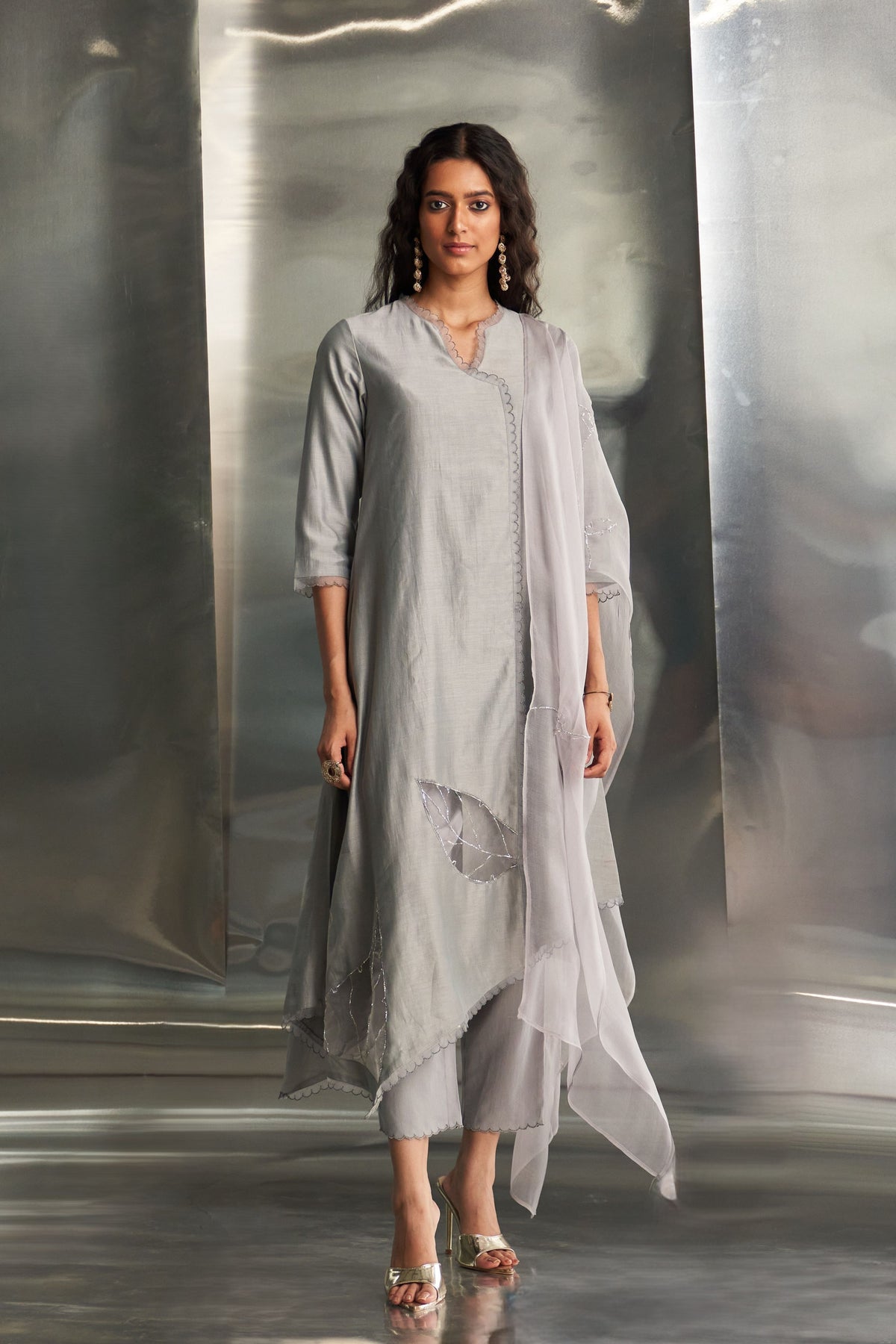 Steel Grey Asymmetrical Kurta Set