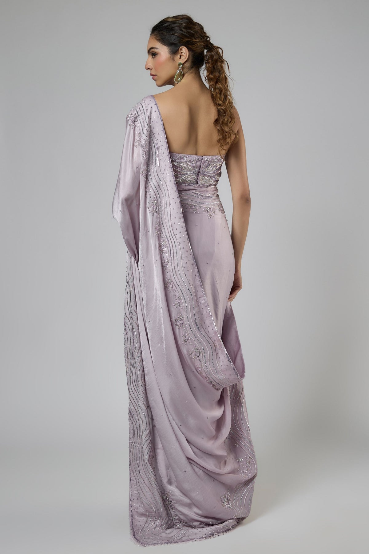 Dusty Lilac Draped Saree Set