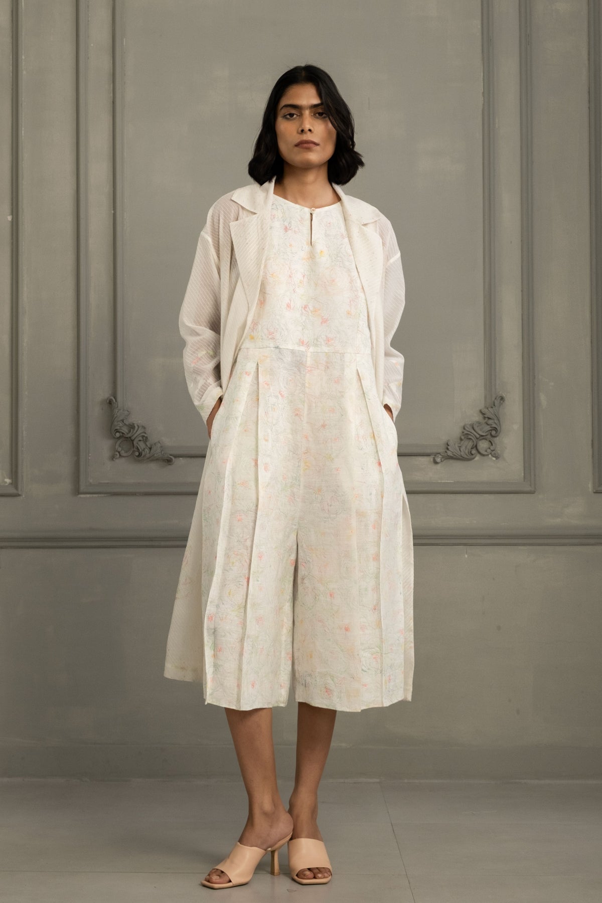 Ivory Quilted Jacket Jumpsuit