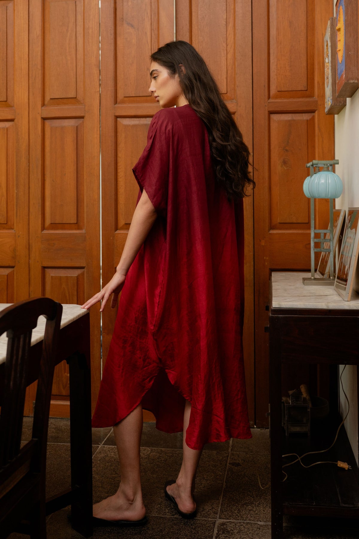 Red Ombre Pleated Kaftan