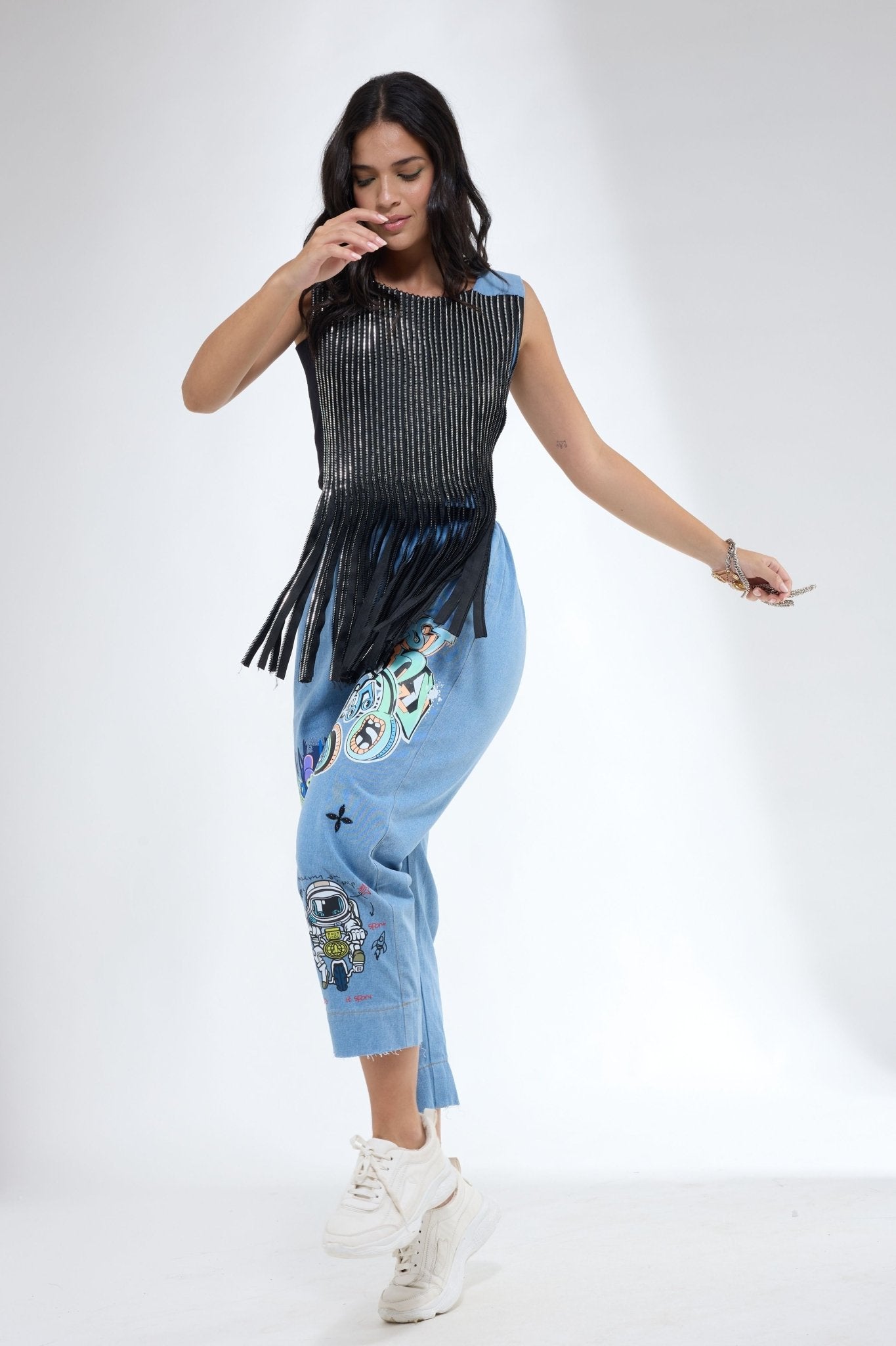 Denim Textured Zip Top - Krati Jain - Elahe