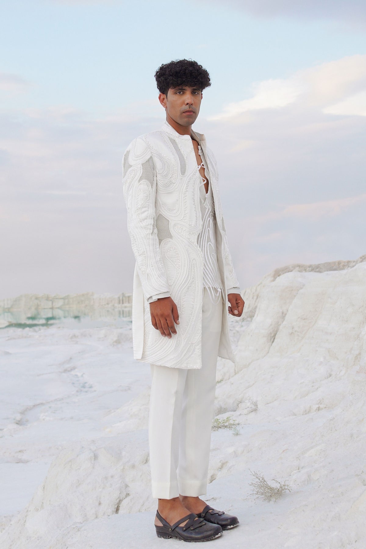 White Scallop Jacket Set
