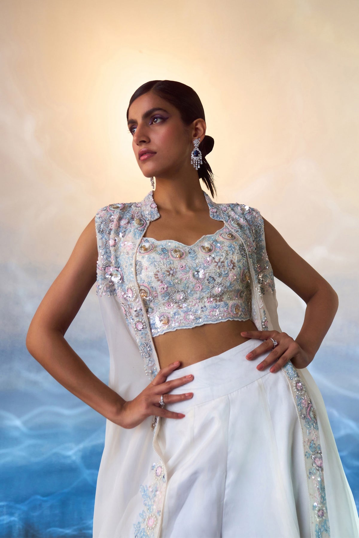 White Embroidered Jacket Set