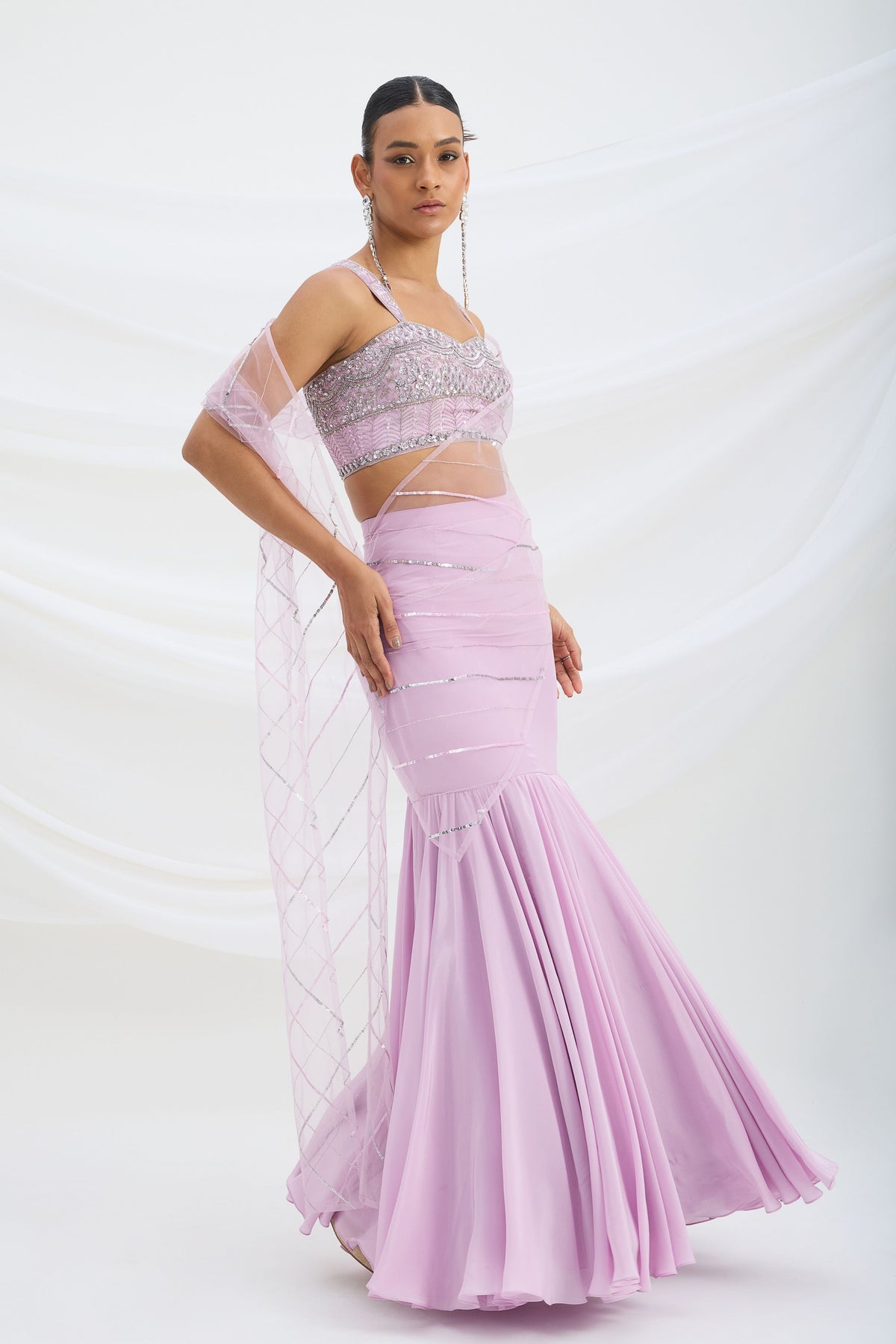Lilac Fish Cut Skirt Set