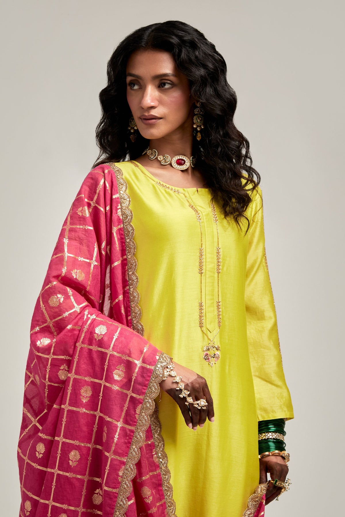 Embroidered Lime Kurta Set