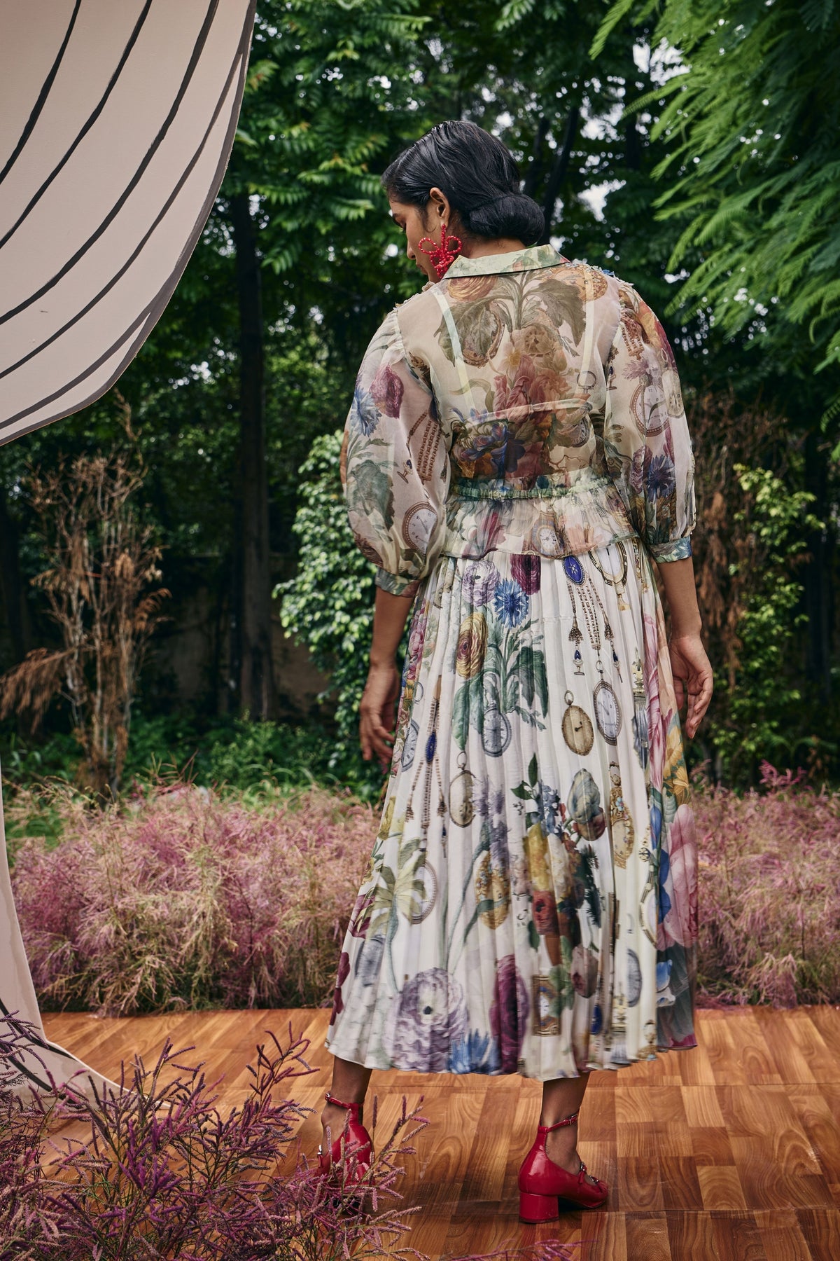 Pleated  Midi Printed Skirt