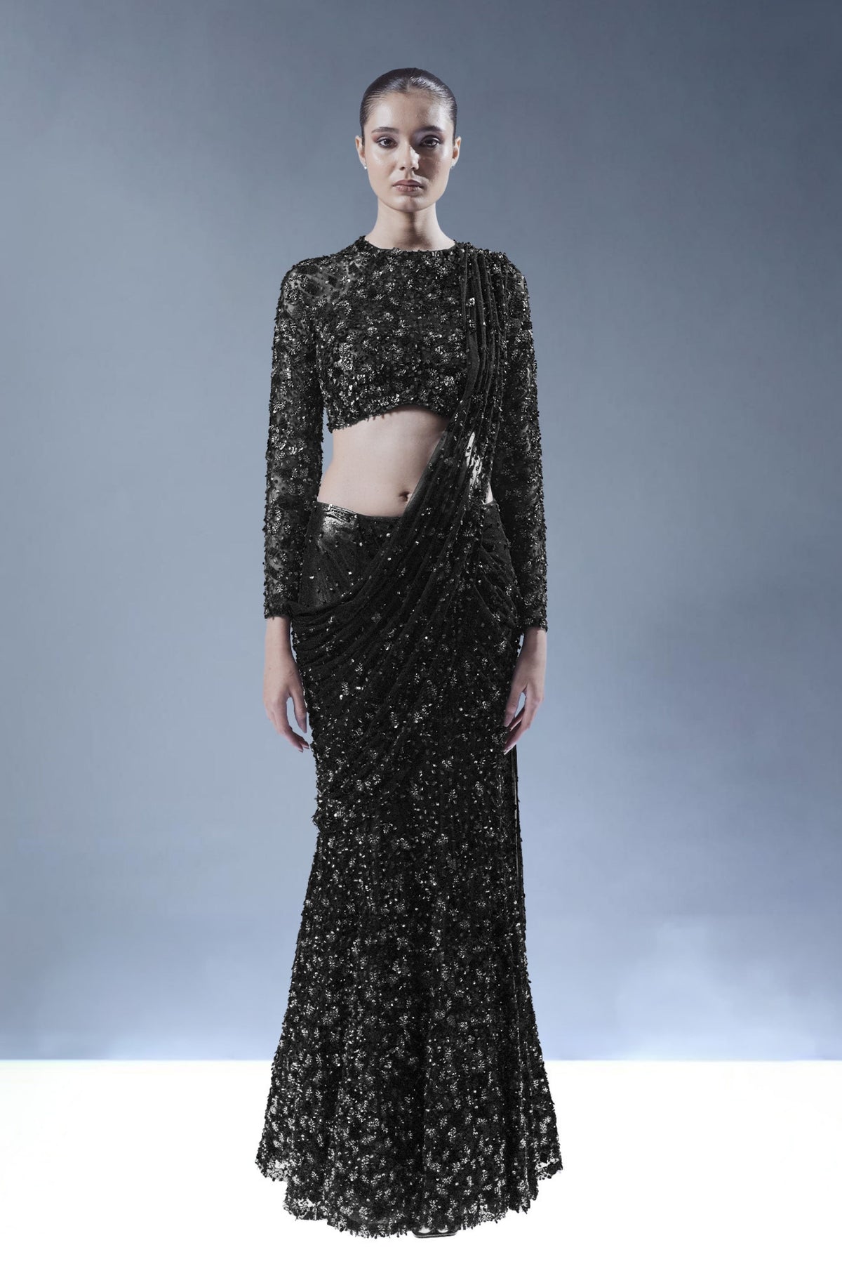 Black Midnight Ember Drape Saree