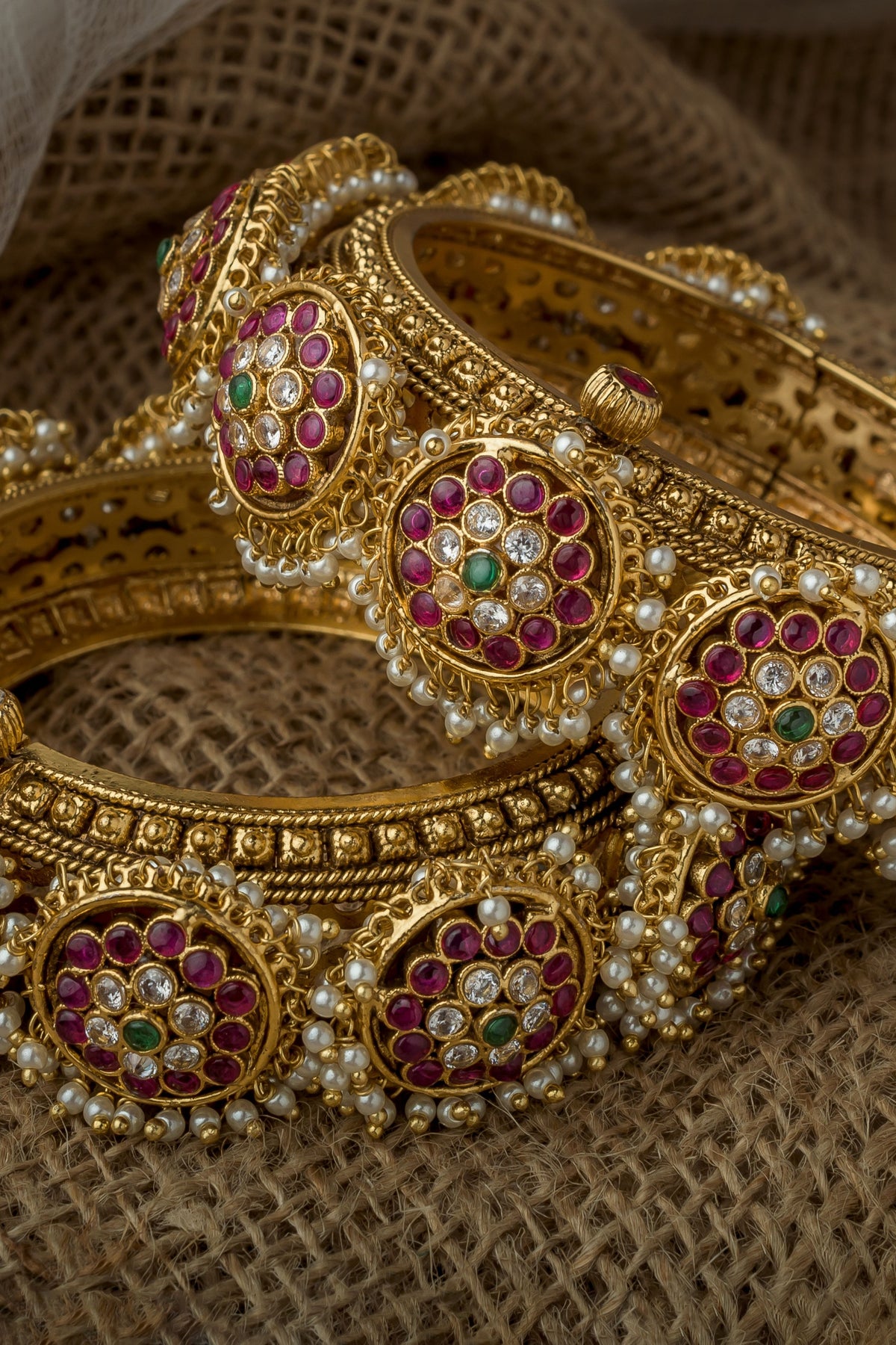 Gold Plated Pink Kundan Bangles