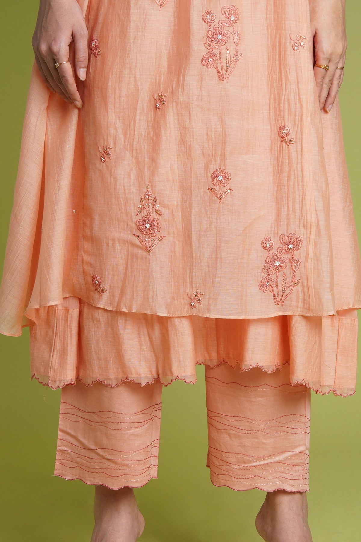 Peach Mul Chanderi Kurta Set