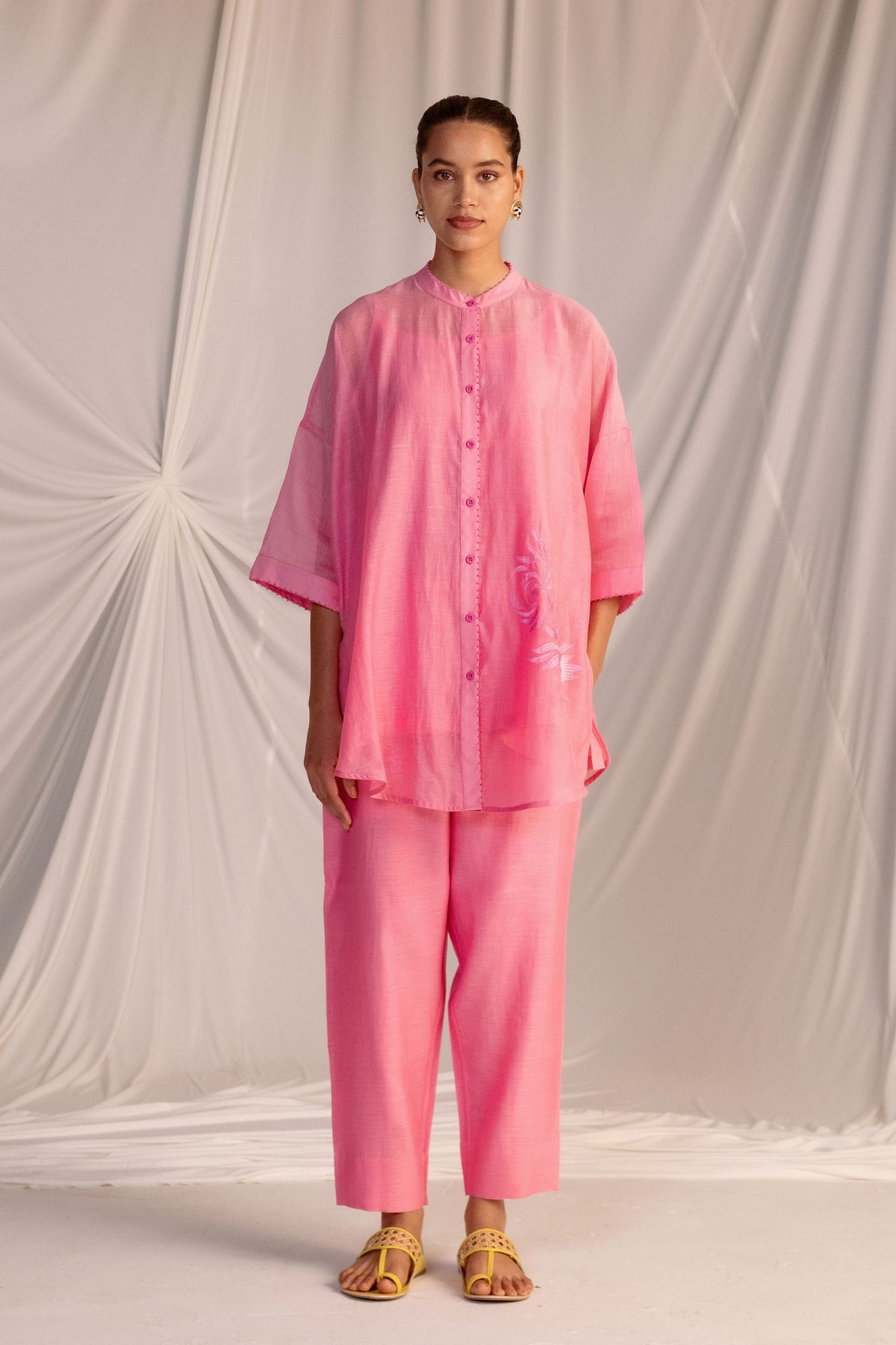 Pink Embroidered Tunic &amp; Trouser Set
