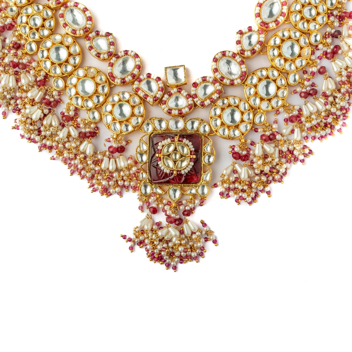 Red Kundan Polki Necklace Set