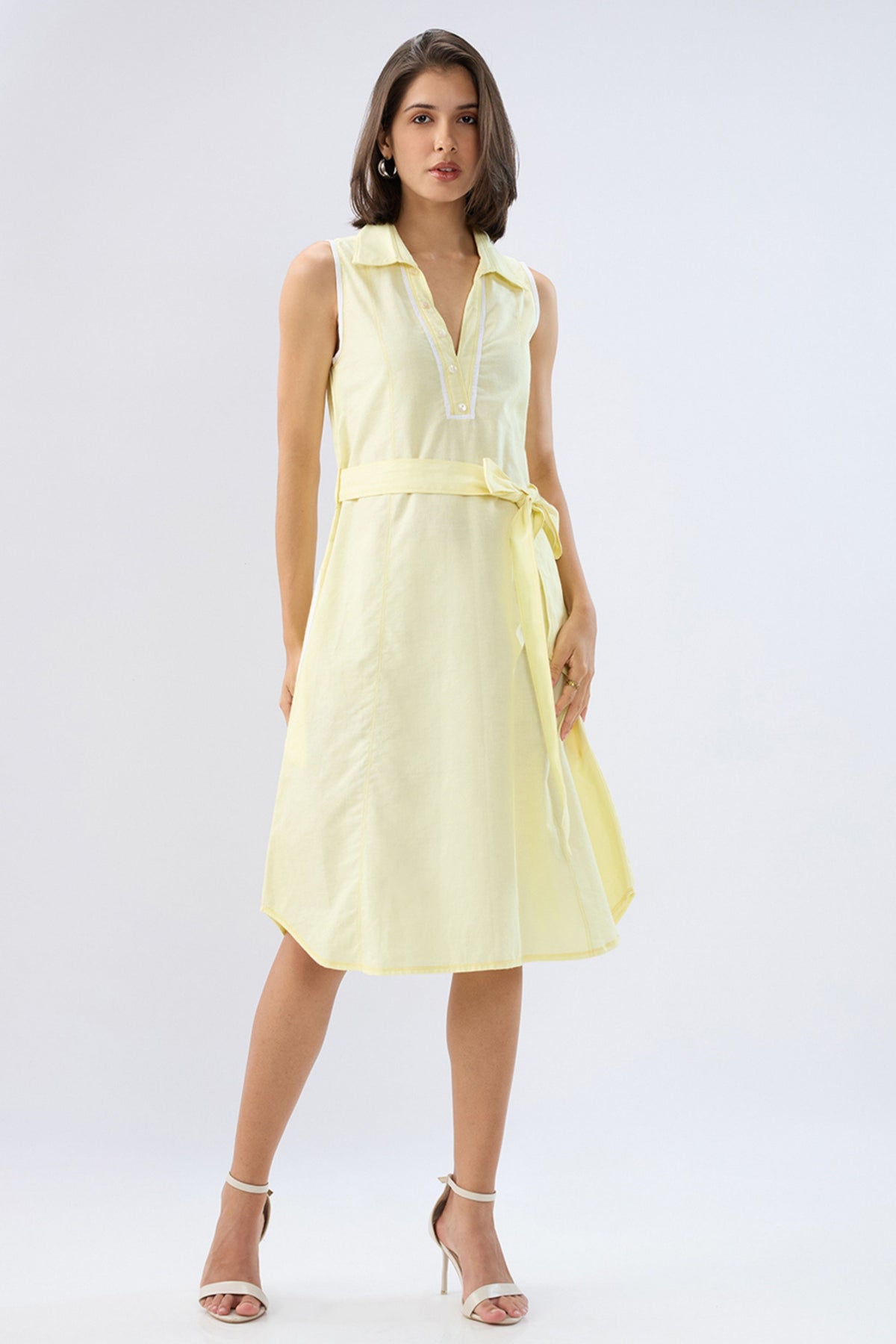 Yellow A-line Tie-up Dress