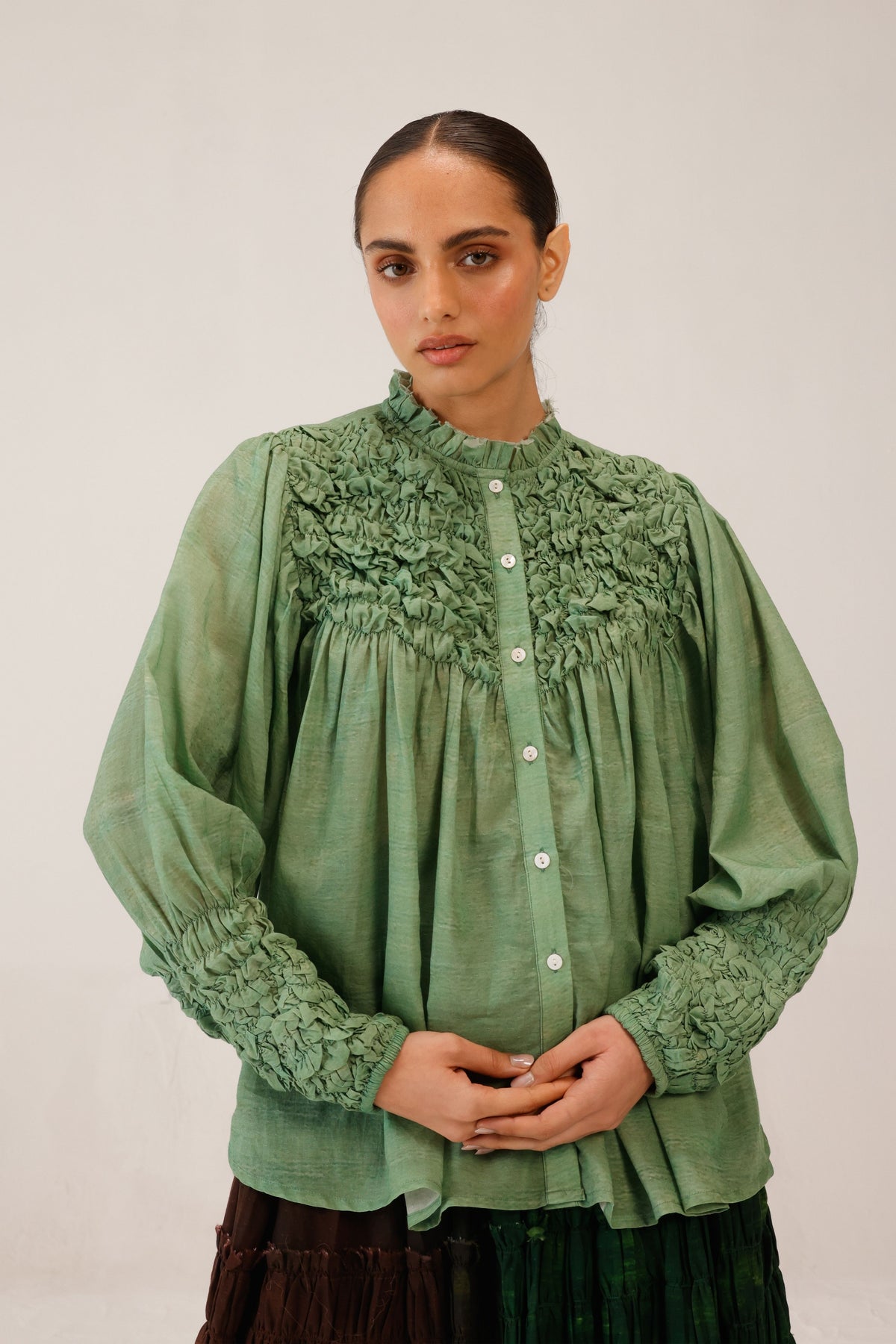 Green Smocked Shirt
