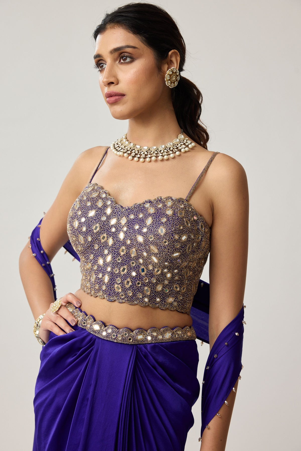 Persian Blue Draped Skirt Set