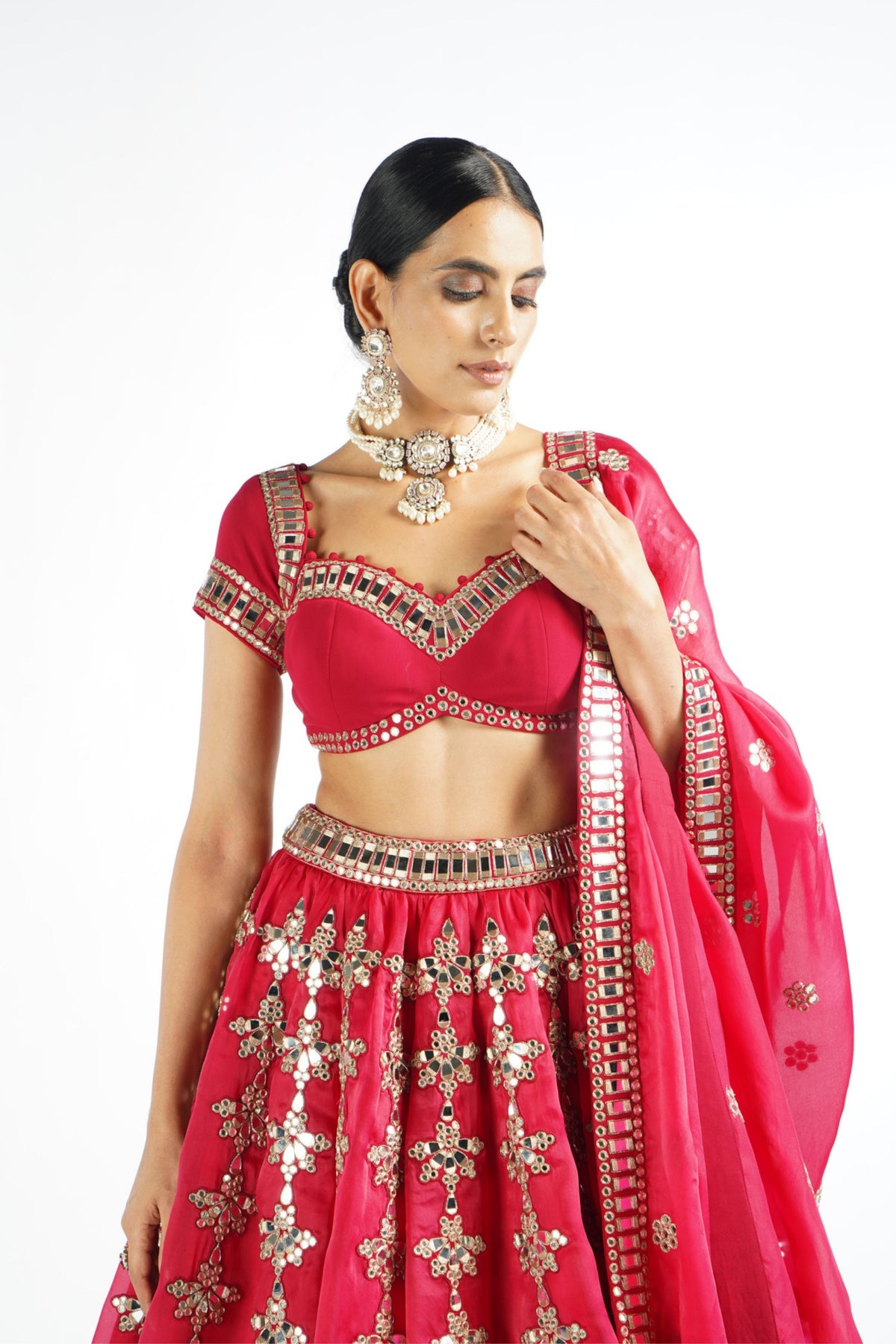 Crimson Red Chandelier Drop Lehenga Set