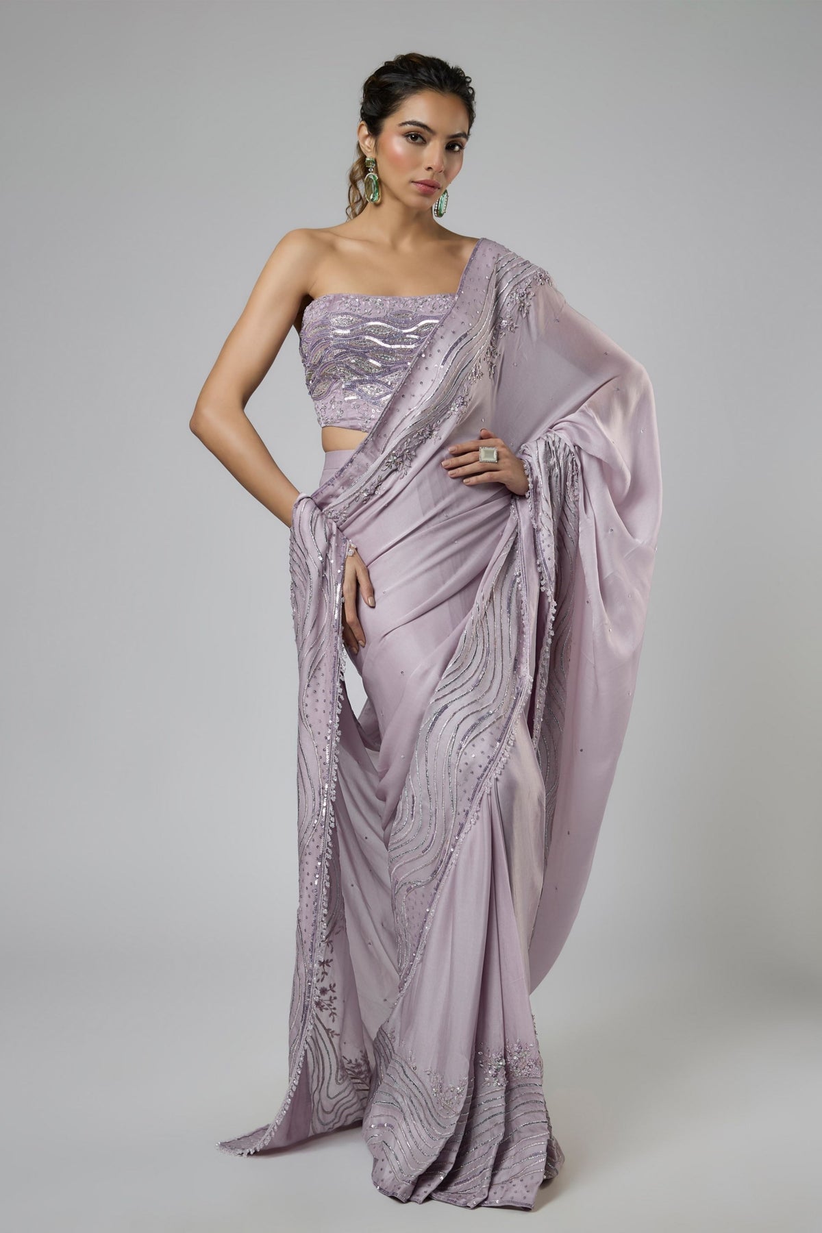 Dusty Lilac Draped Saree Set