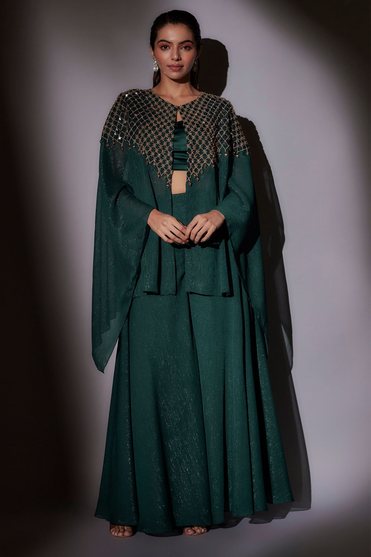 Green Embroidered Sharara Set