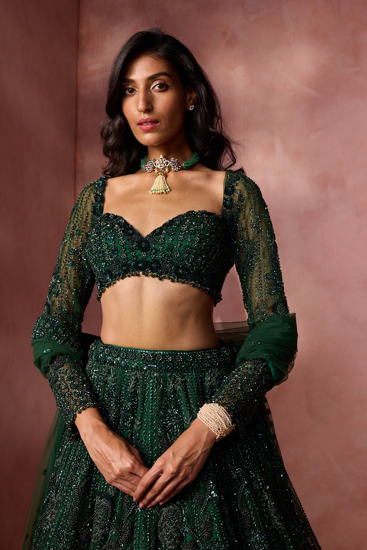 Bottle Green Lehenga Set