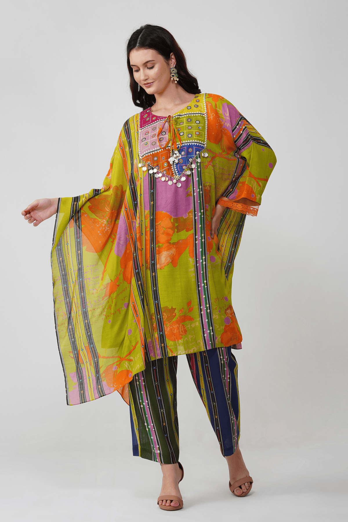 Banjara Bloom Asymmetric Kaftan Set