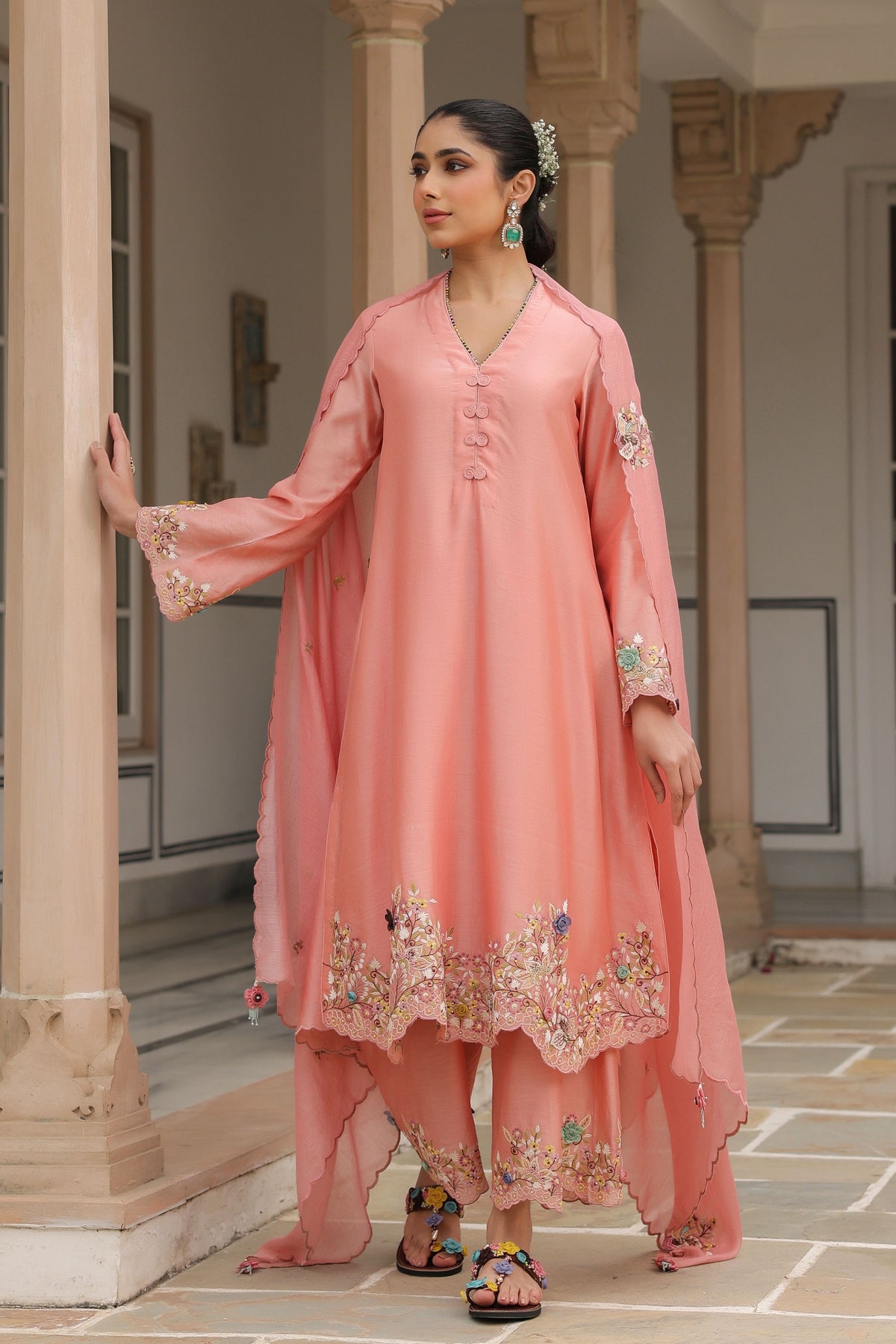 Gulzar Peach  Scallop Kurta Set