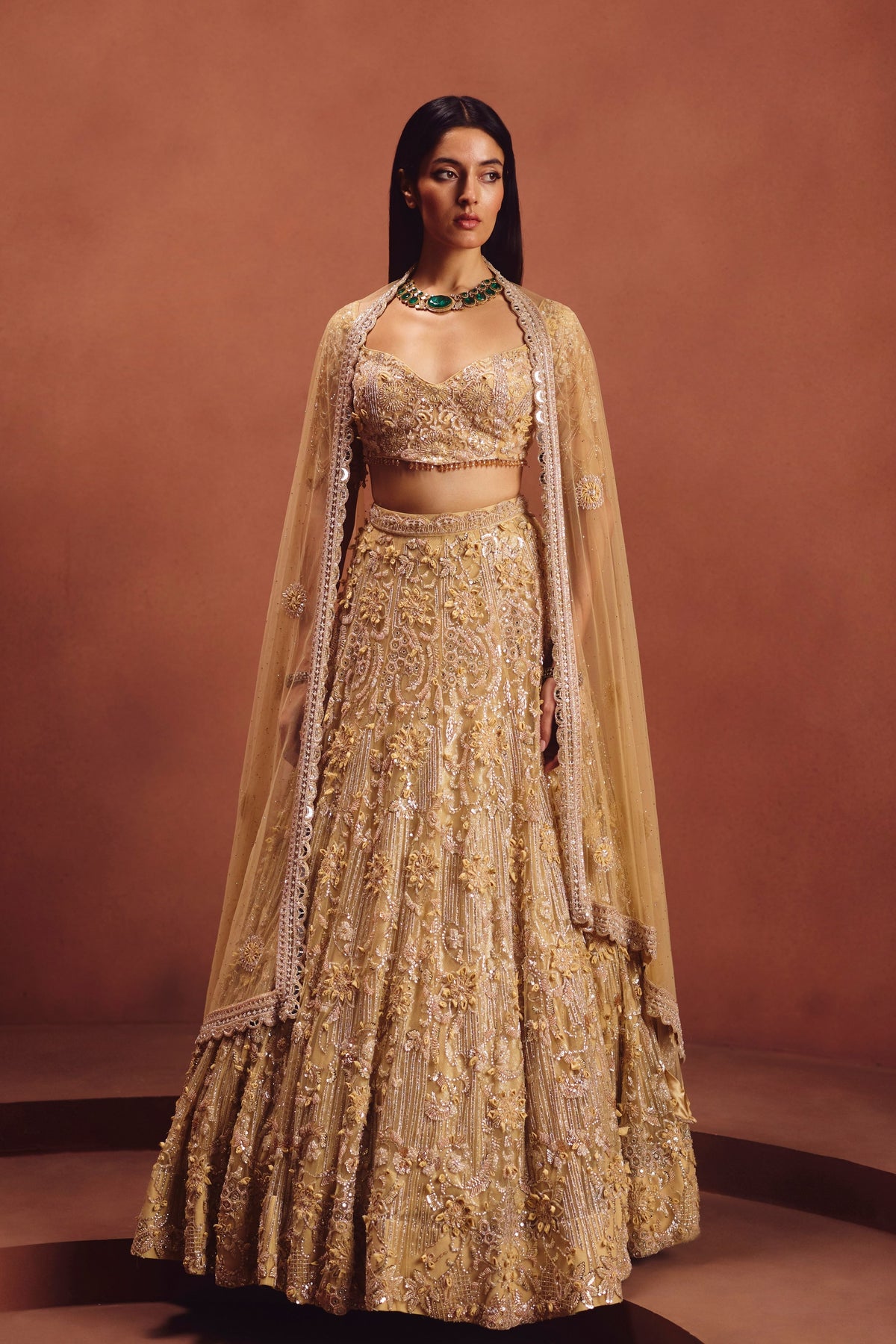 Champagne Embroidered Lehenga Set