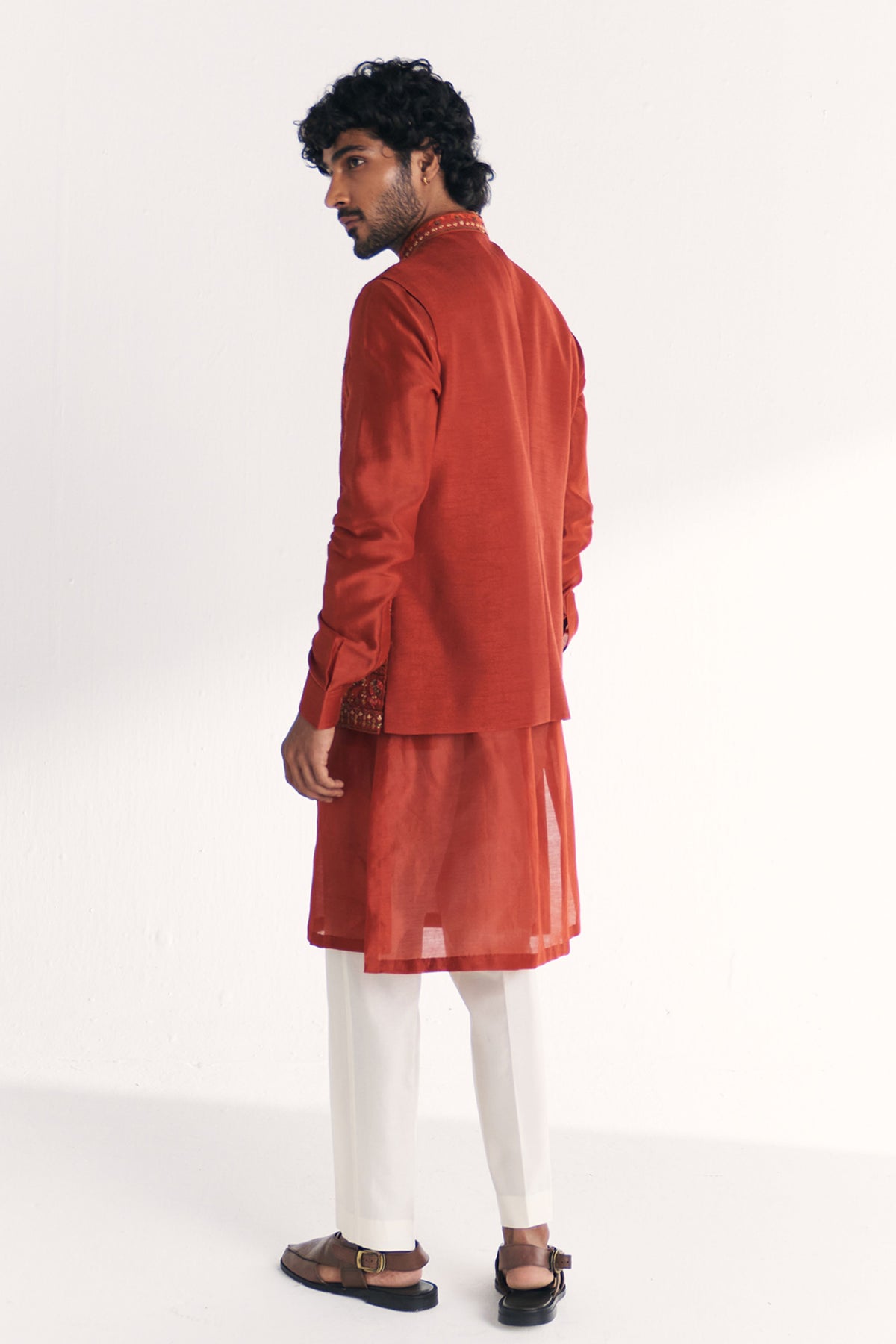Shamsi Rust Nehru Jacket Set