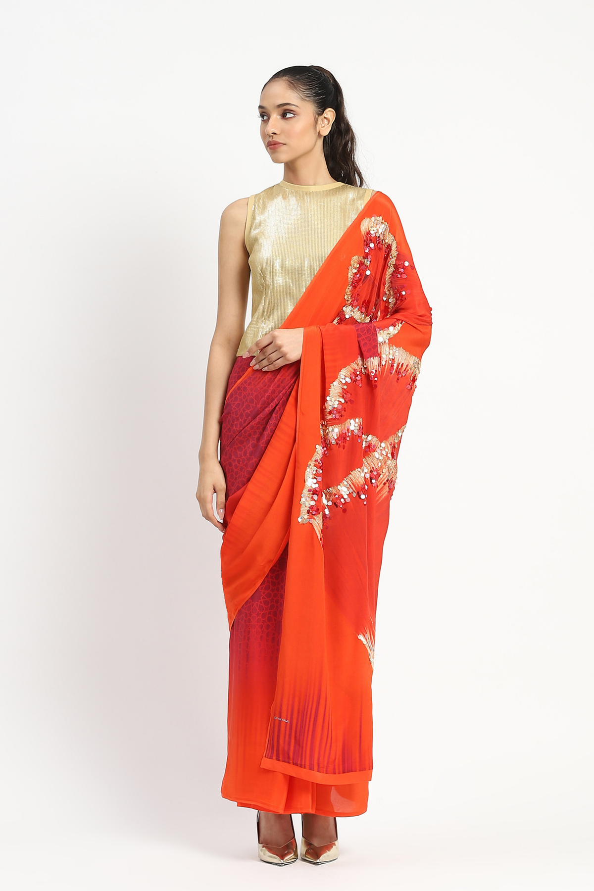 Octarine Embellished Saree
