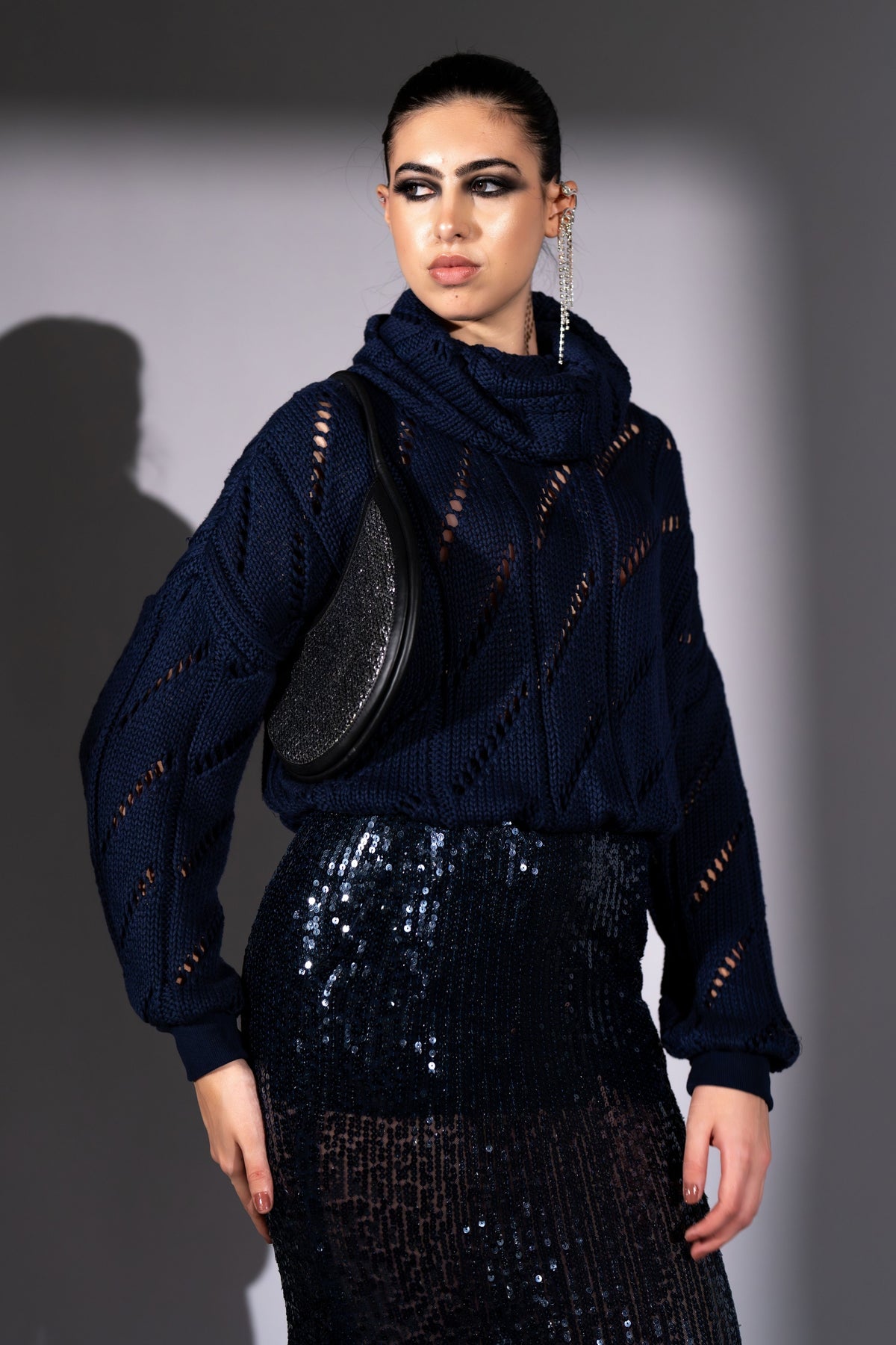 Navy Knit Cowl Jumper