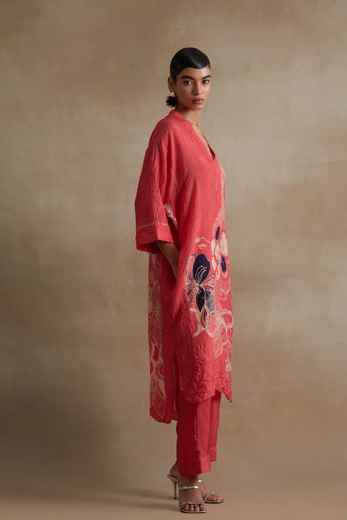 Tomato Embroidered Floral Kurta Set