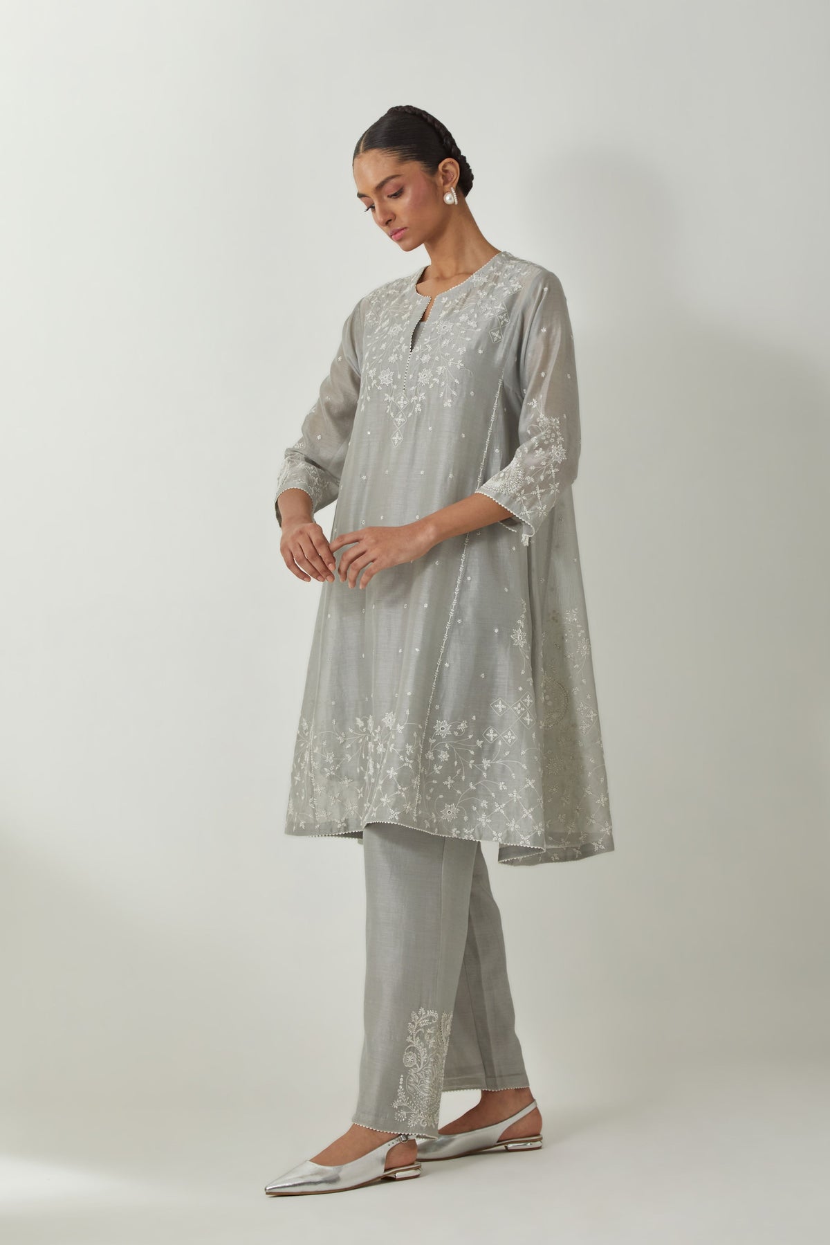 Grey Silk Chanderi Short Kurta
