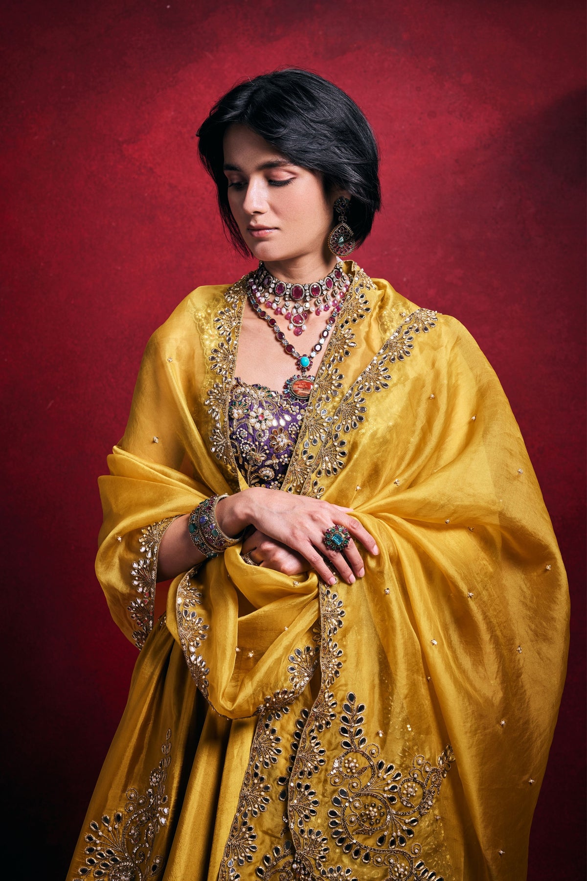 Mustard Silk Lehenga Set