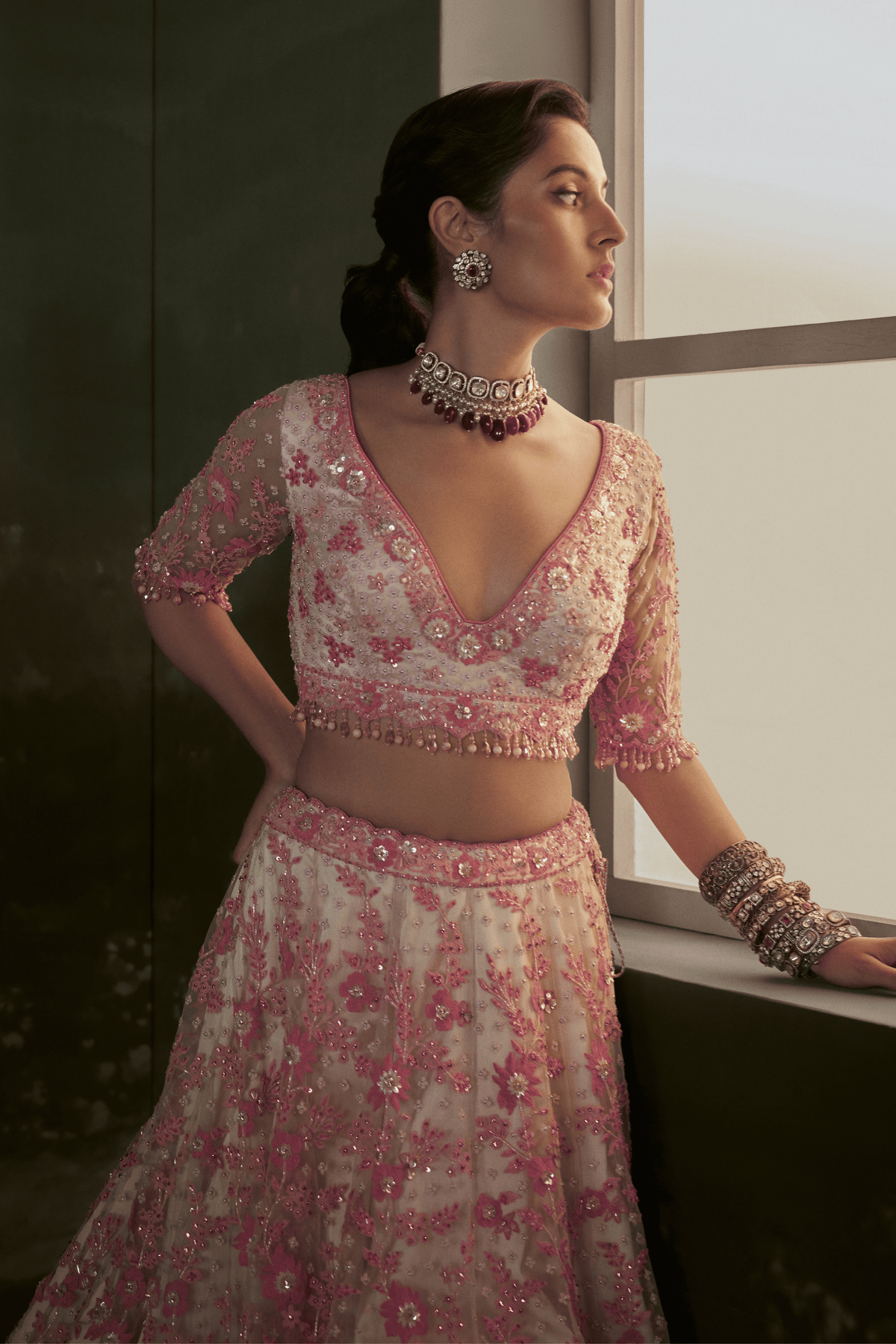 Blush -pink Net Lehenga Set