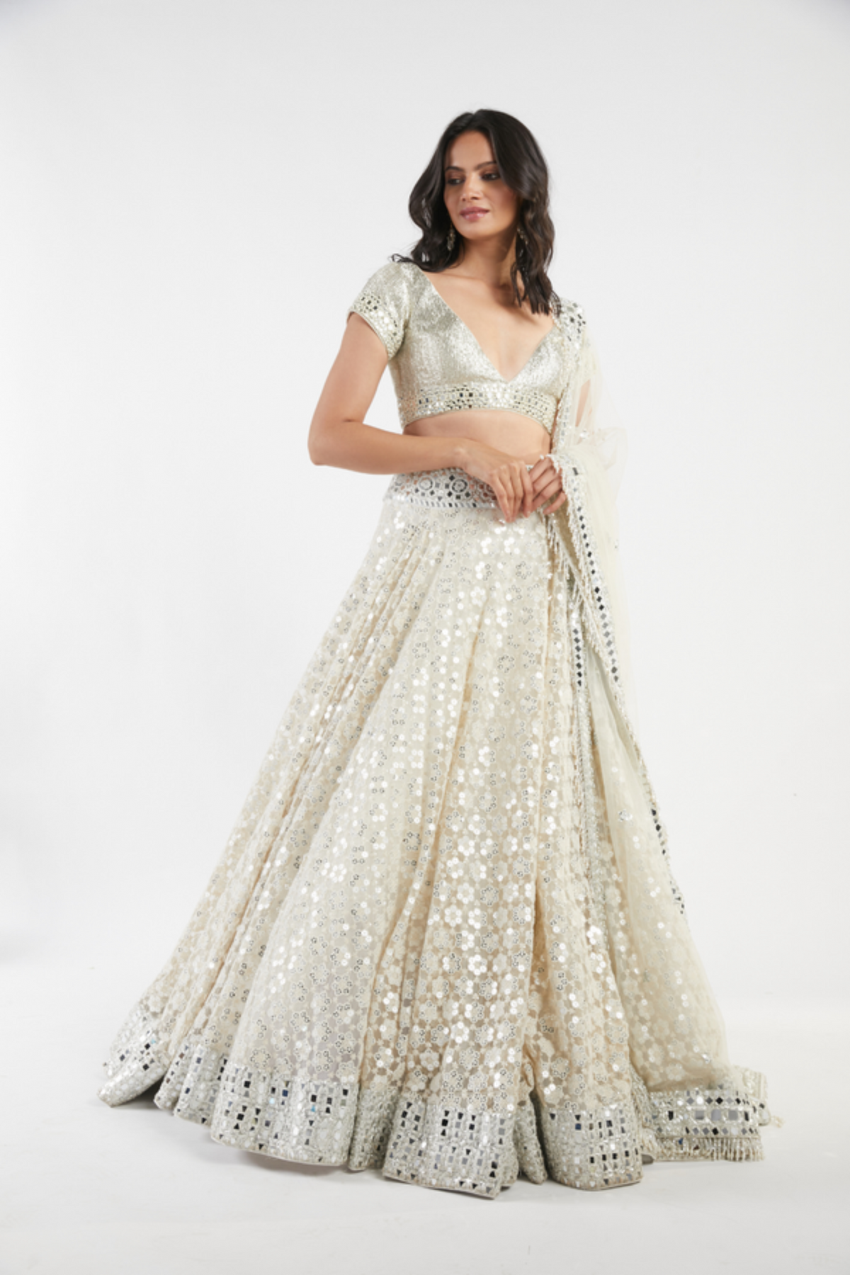 Ivory embroidered lehenga set