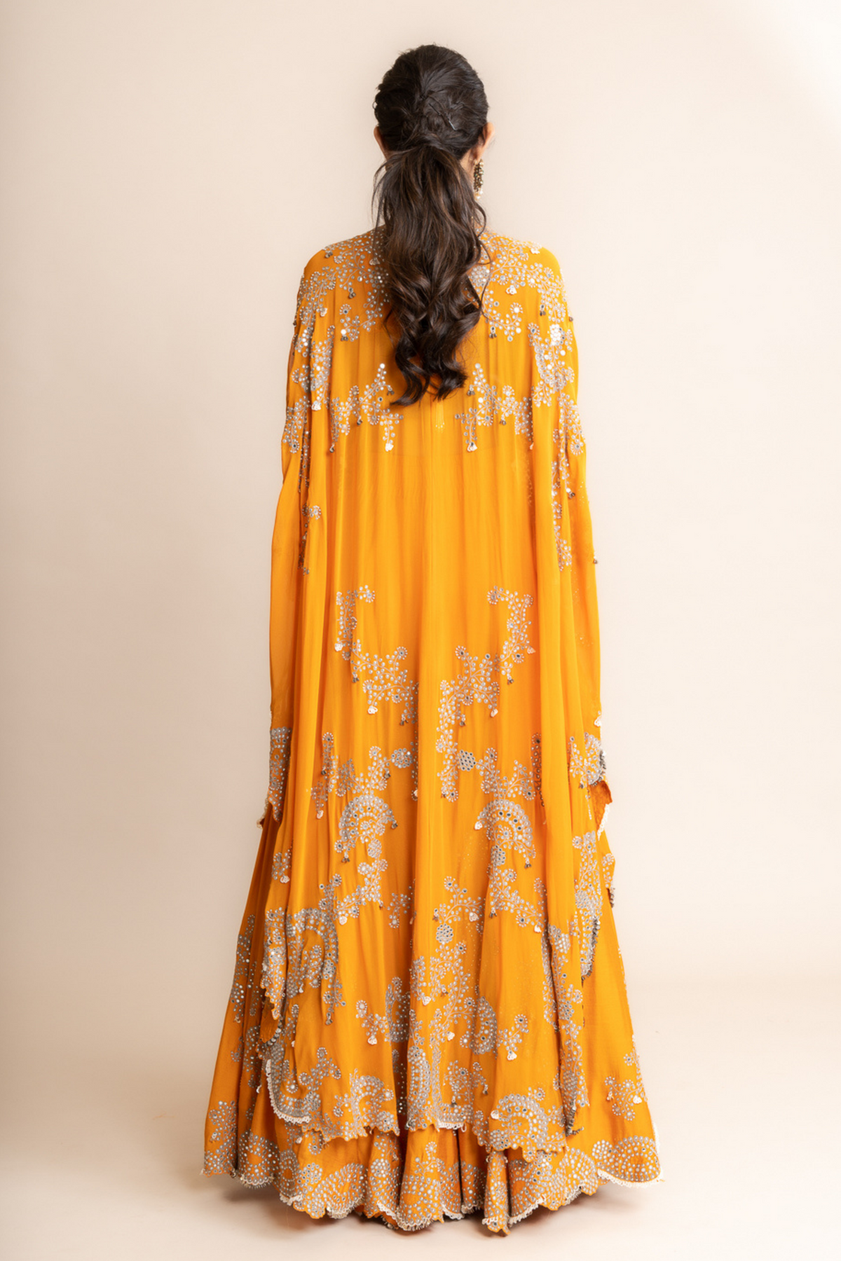 Cape With Lehenga Set in Orange
