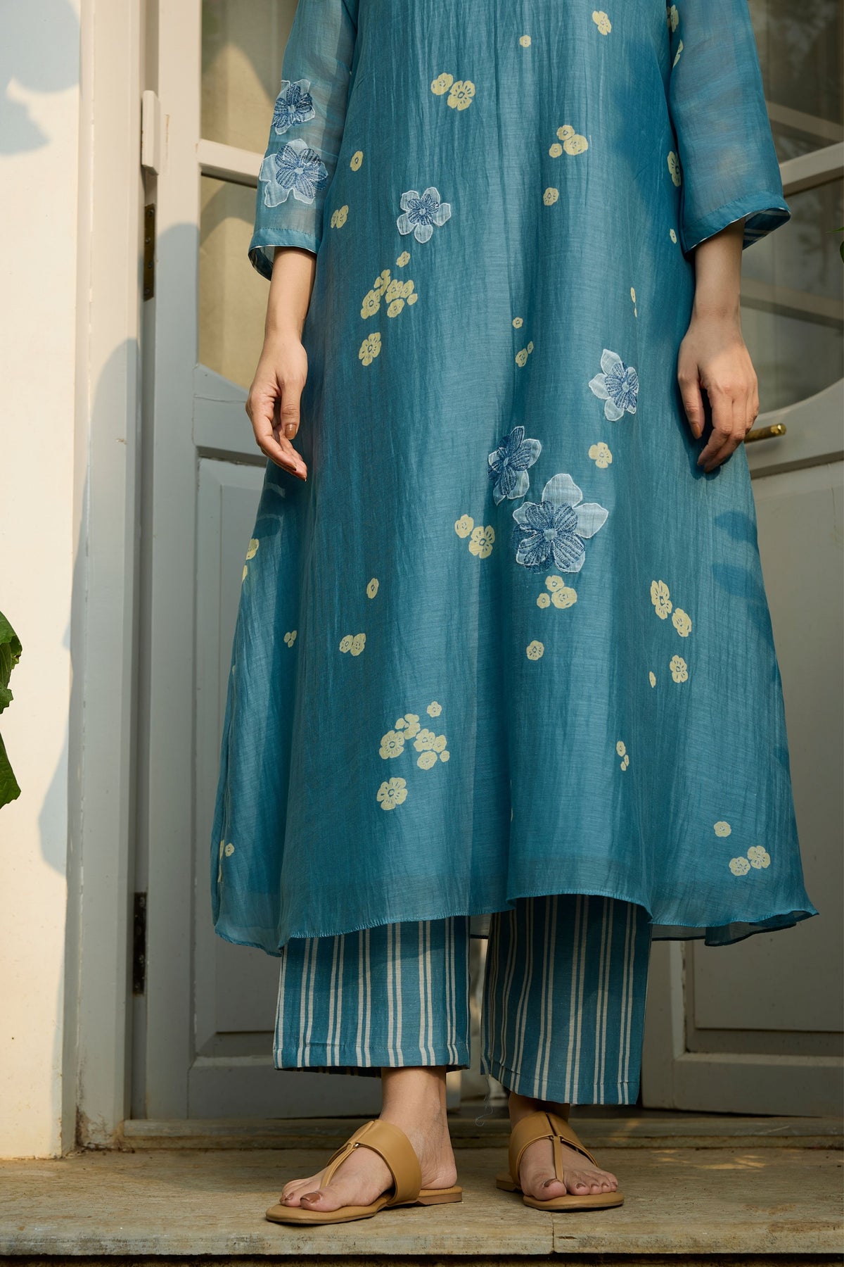 Ocean Blue Applique Kurta Set