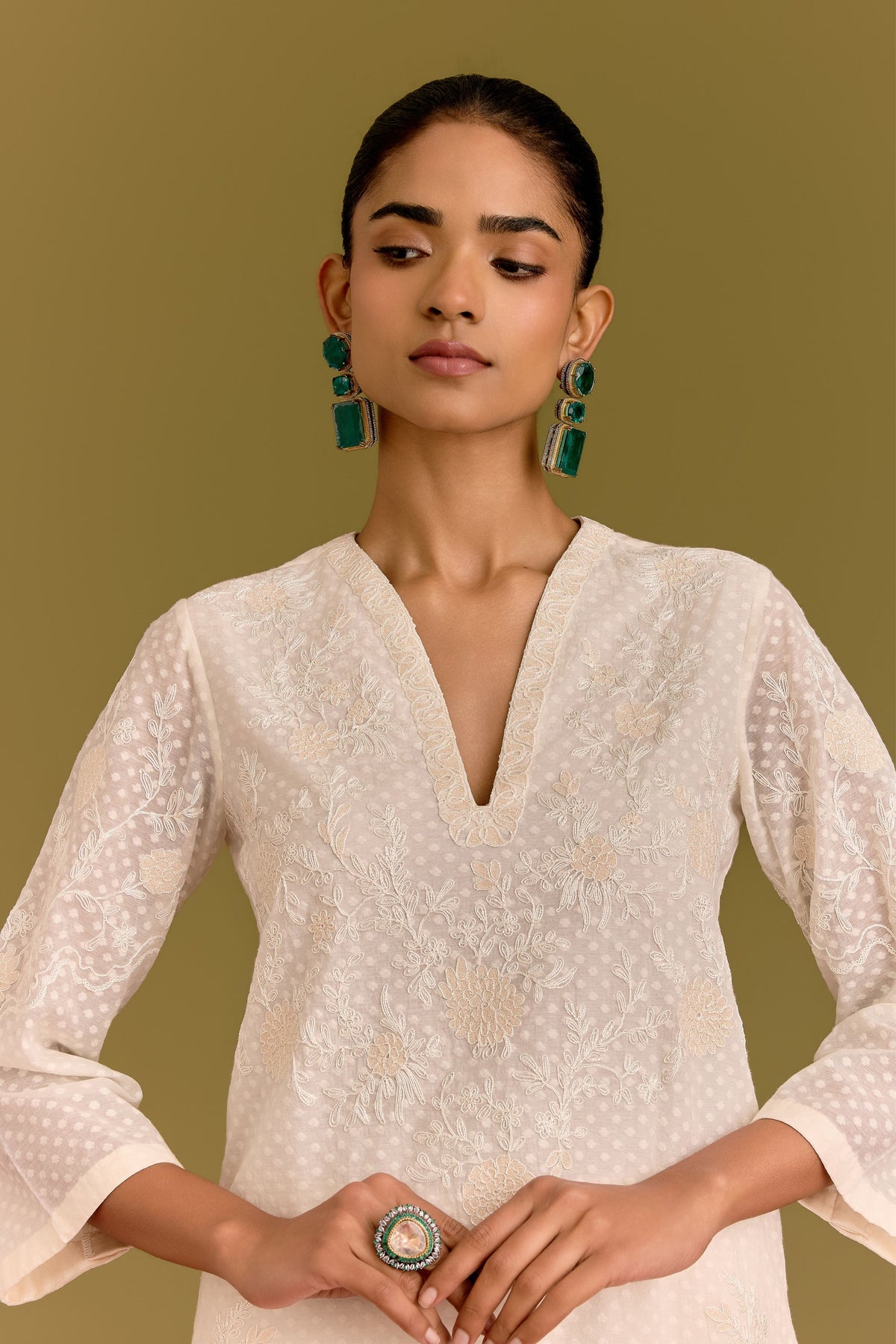 Ivory Woven Kurta Set