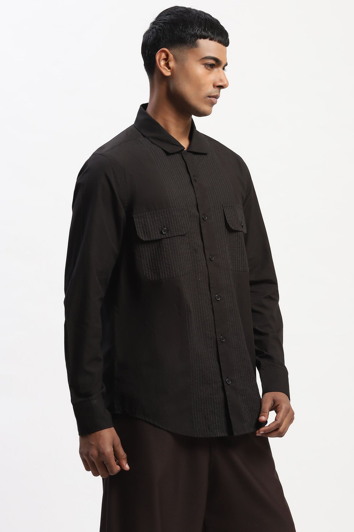 Black Engineered Trapunto Shirt