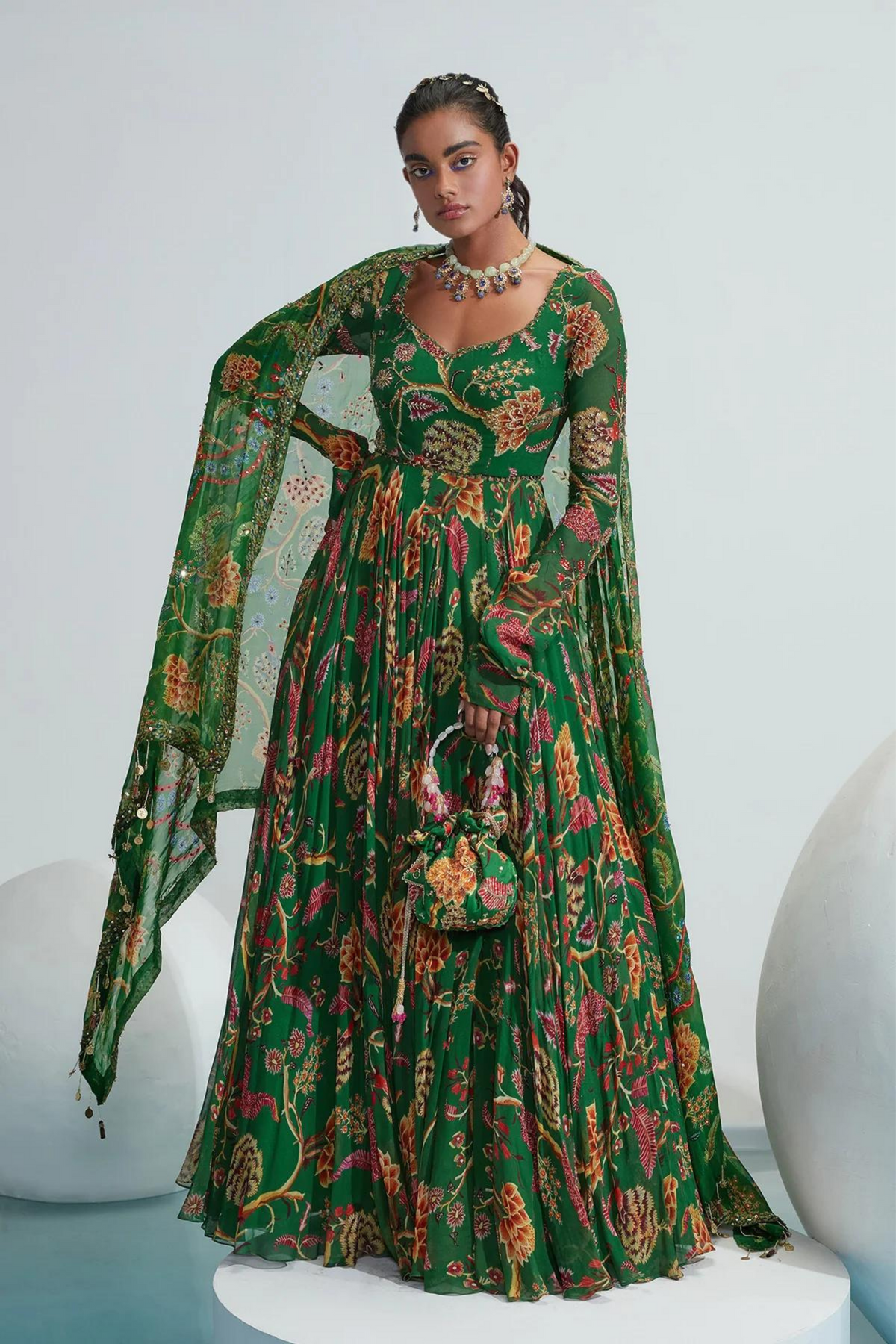 Marwa Green Embroidered Anarkali Set