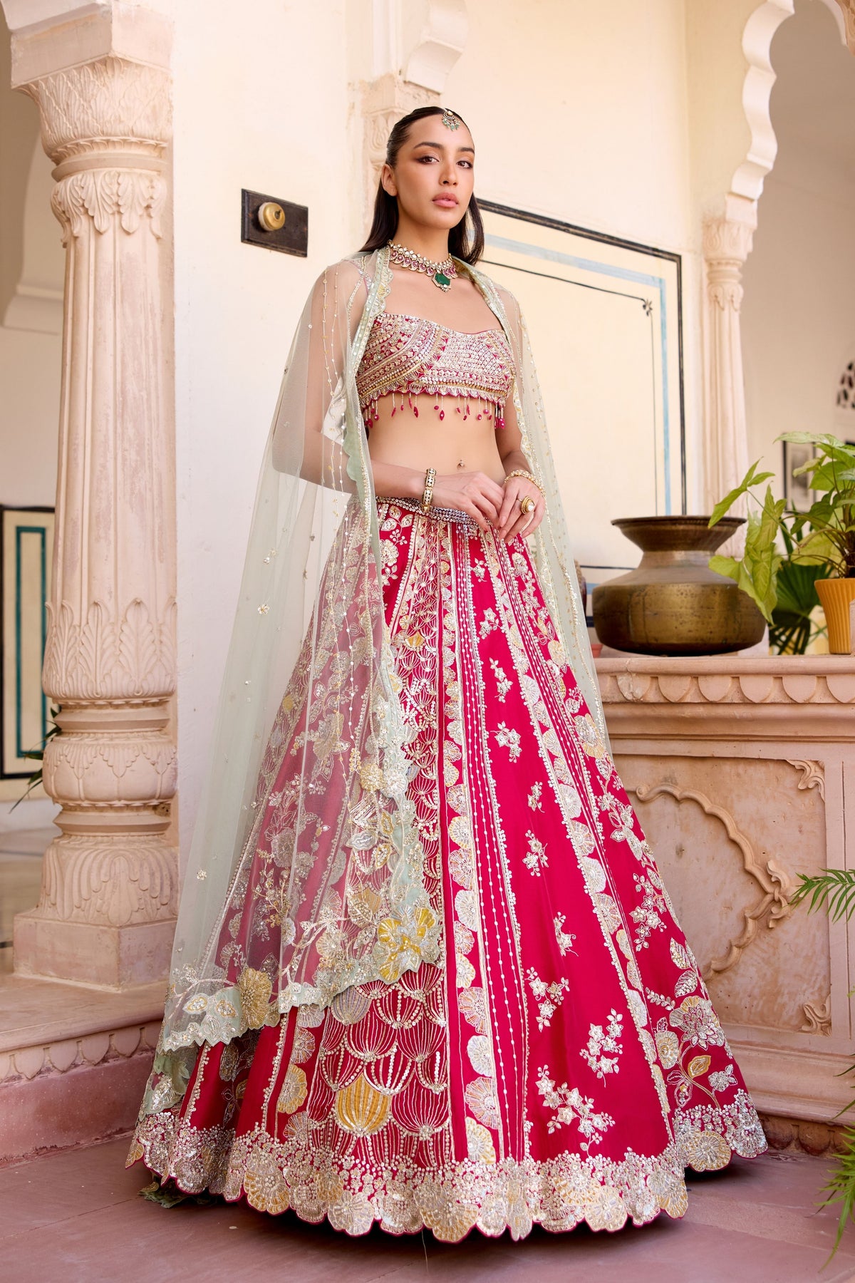 Cut Ruby Mulberry Lehenga Set